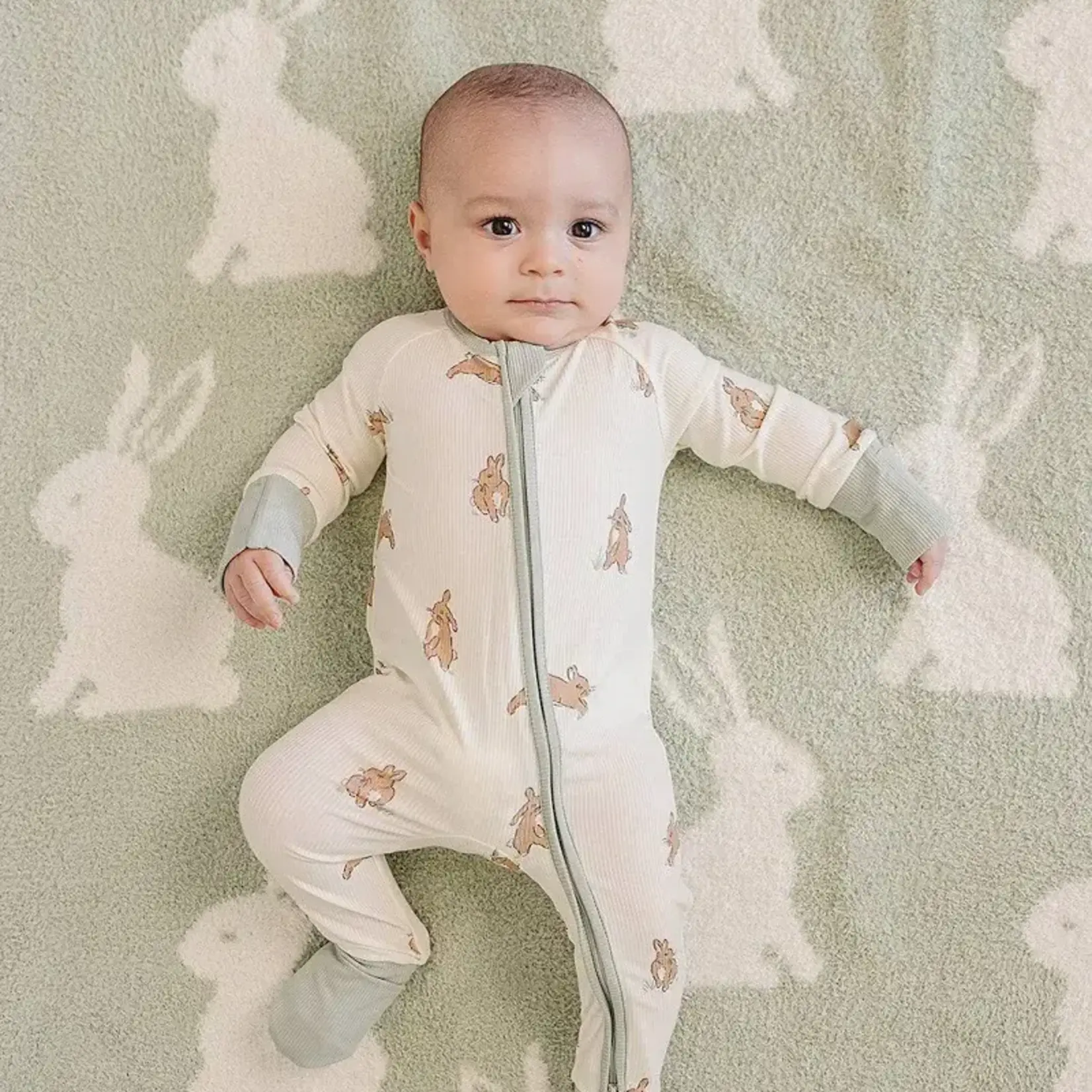Mebie Baby Bamboo Ribbed Zipper Romper - Bunny