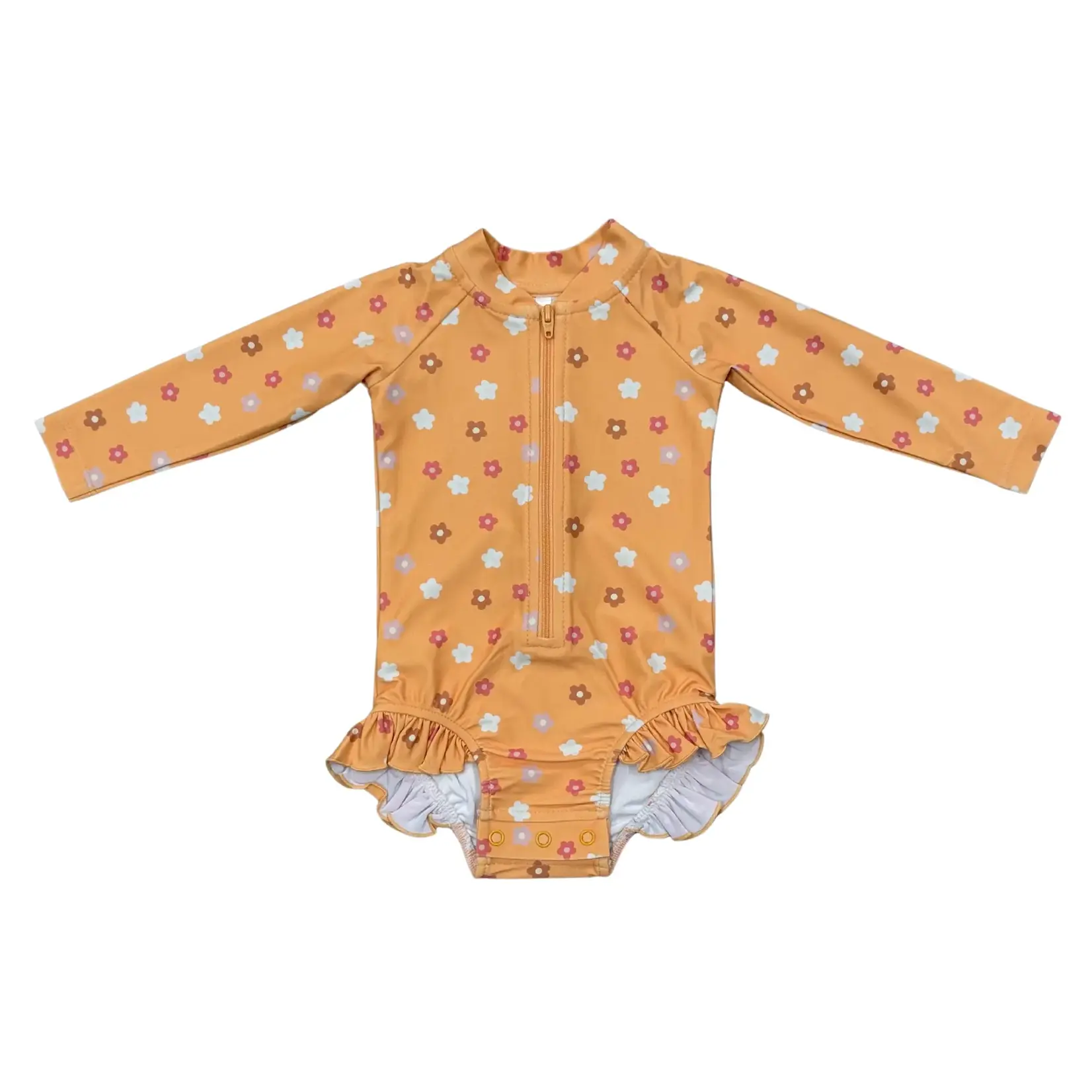 babysprouts clothing company Ruffle Rash Guard Kids Swimsuit - Desert Mist Blooms