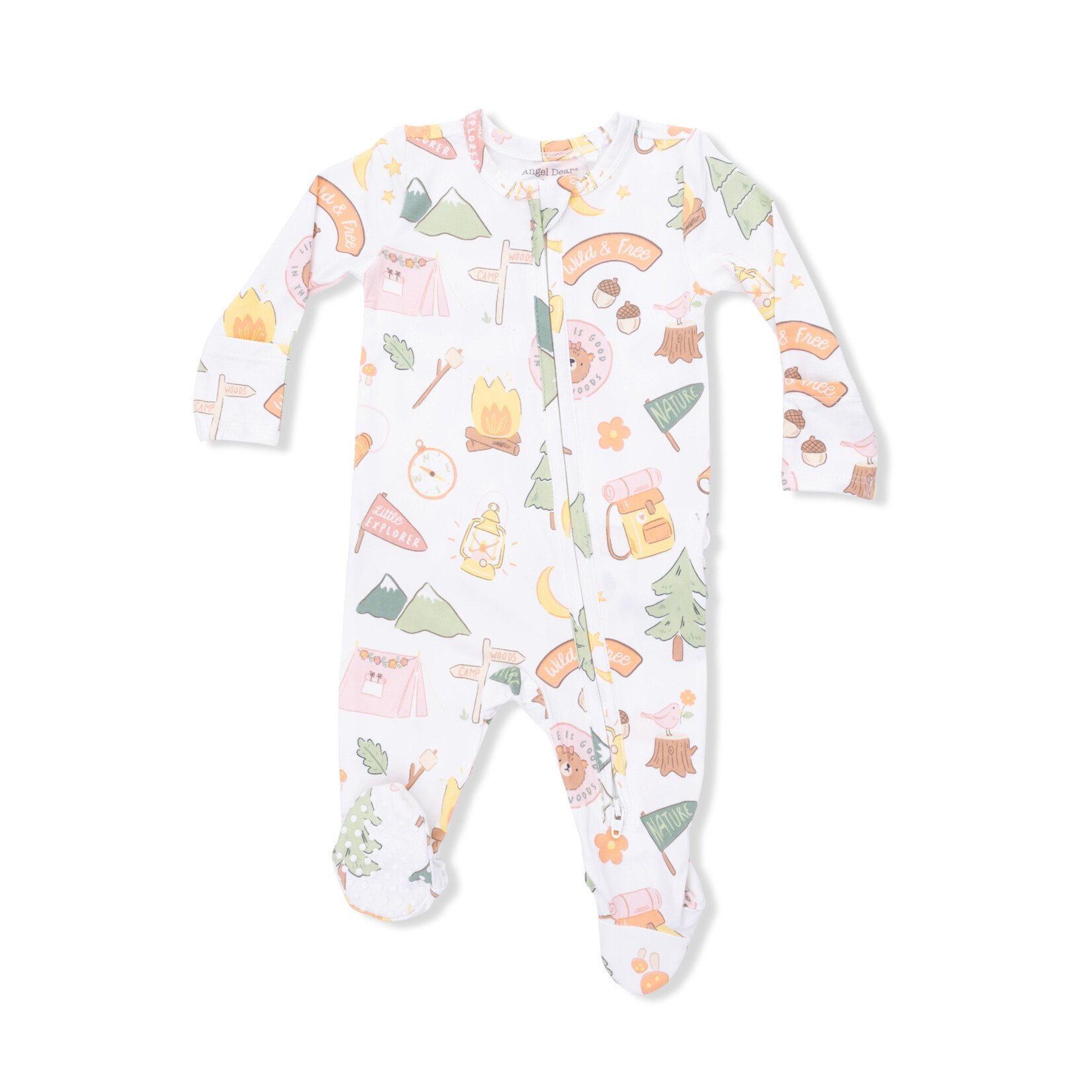 Angel Dear 2 Way Zipper Ruffle Footie | Camping Pink