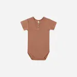 Quincy Mae Ribbed Henley S/S Bodysuit | Poppy