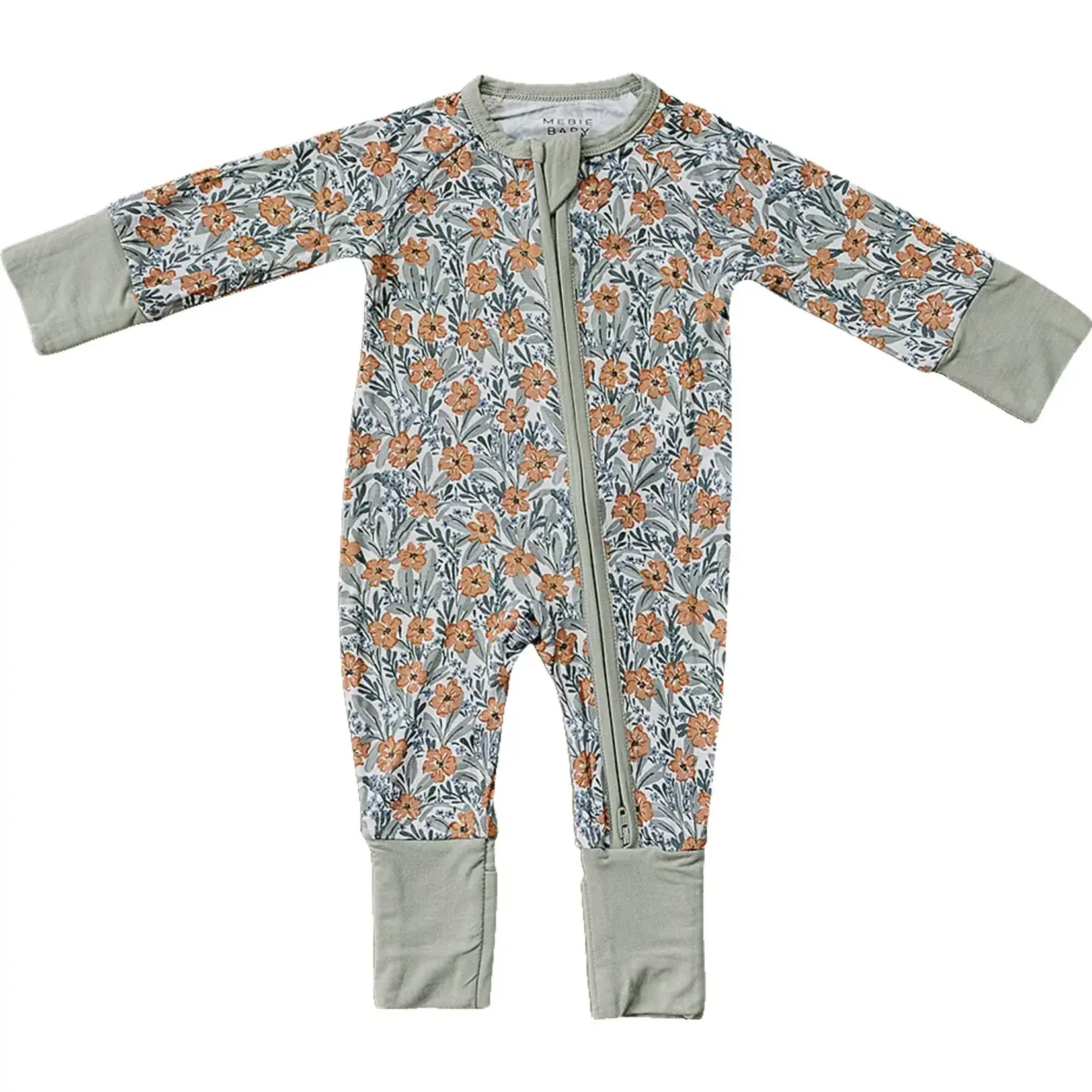 Mebie Baby Bamboo Zipper Romper - Dainty Meadow