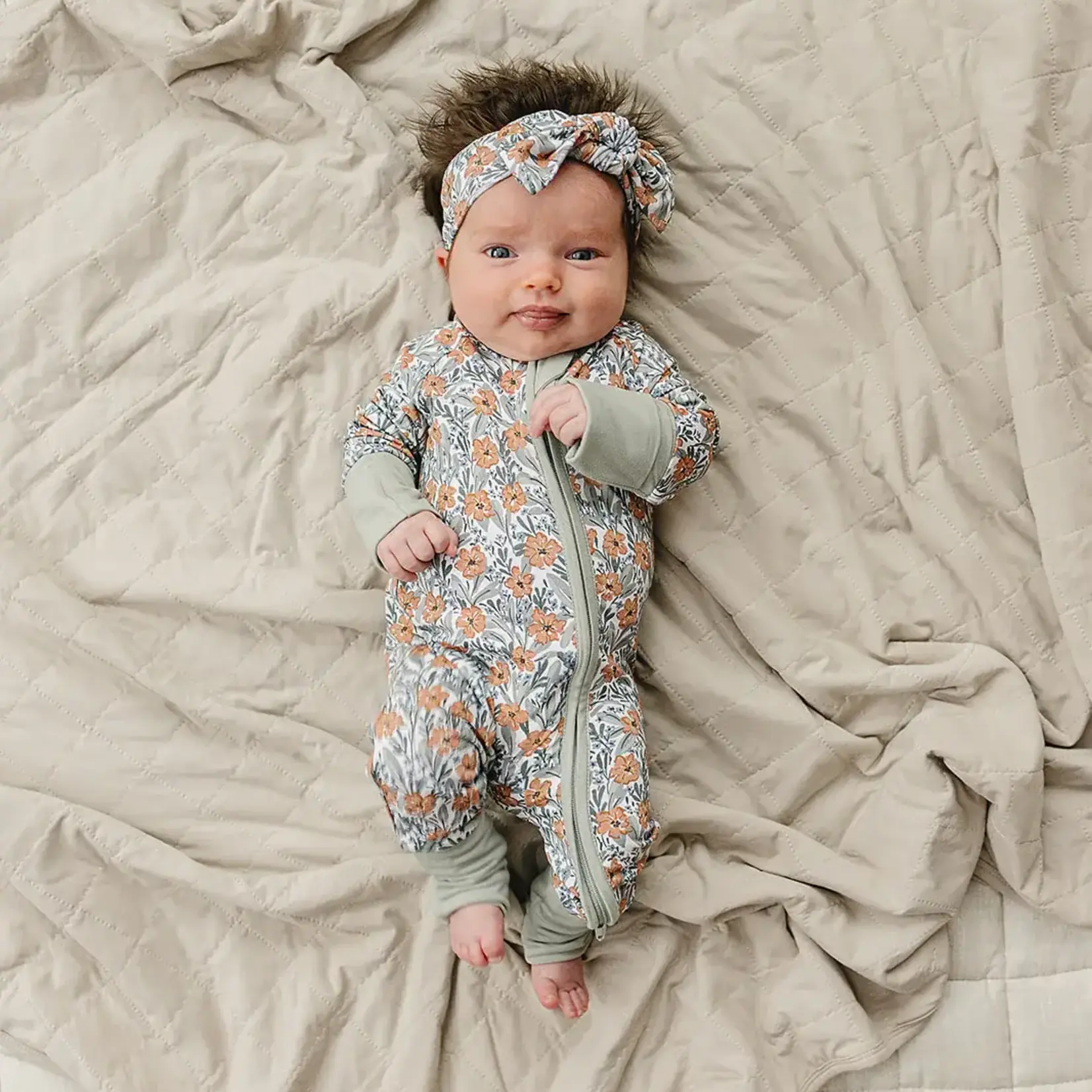 Mebie Baby Bamboo Zipper Romper - Dainty Meadow