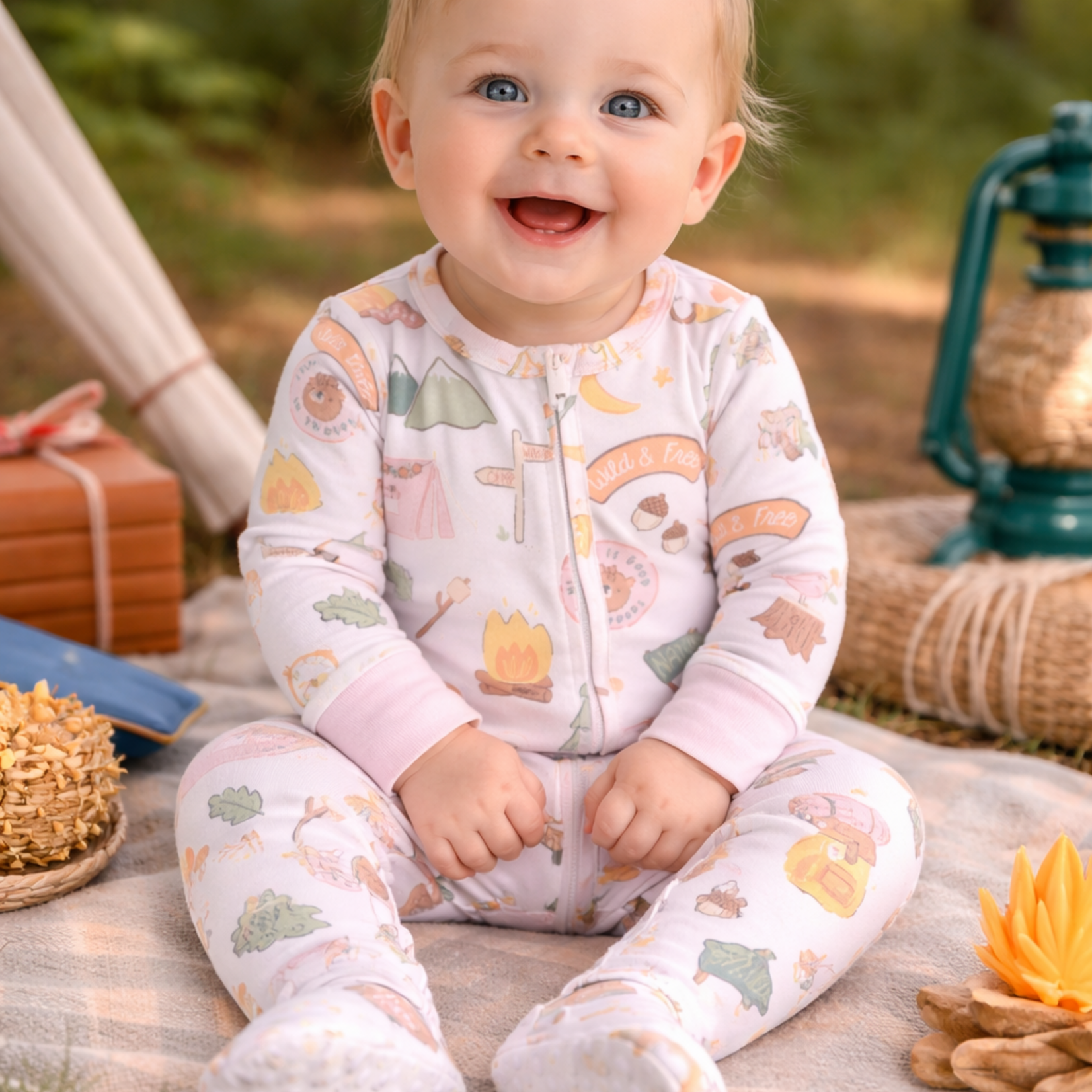 Angel Dear 2 Way Zipper Ruffle Footie | Camping Pink