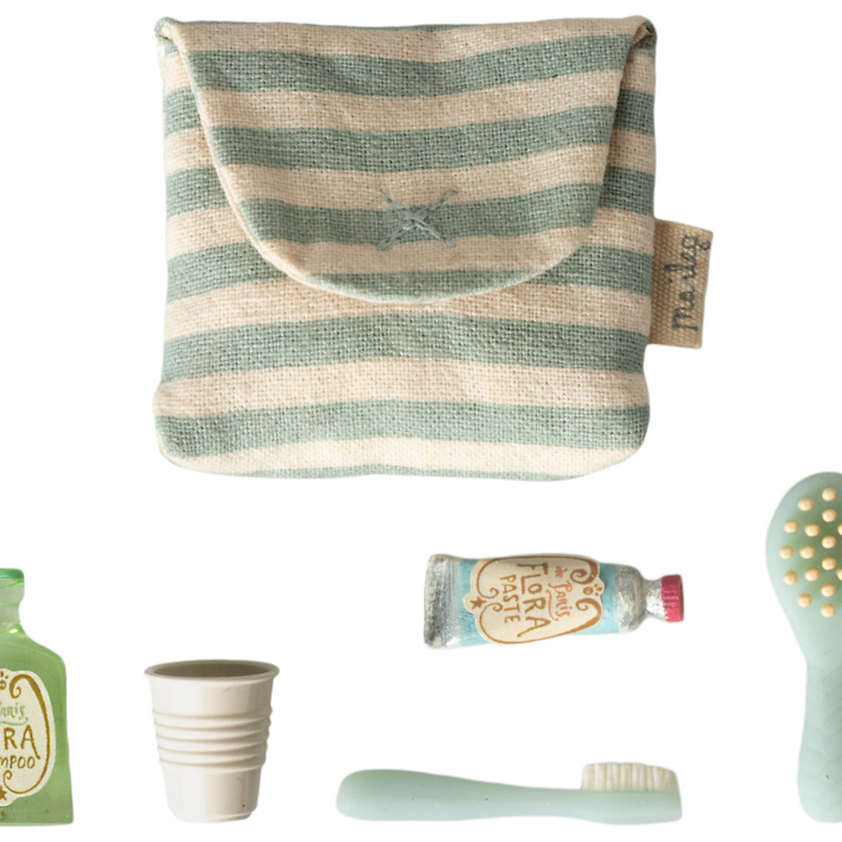 Maileg Toothbrush Set in Bag, Mouse - Blue