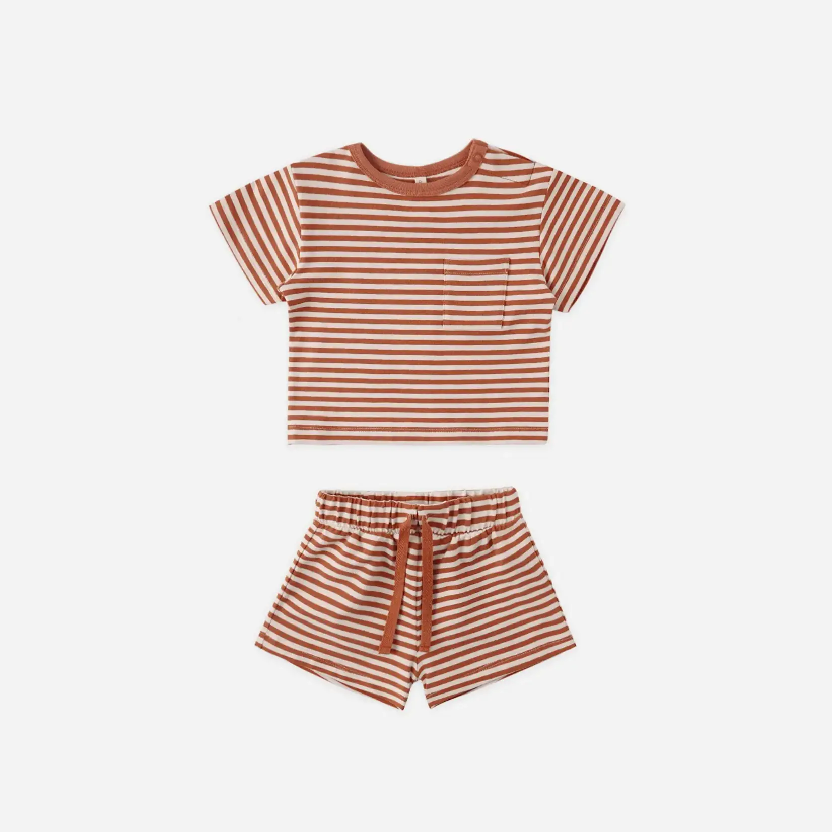 Quincy Mae Boxy Pocket Tee + Short Set - Poppy Stripe