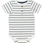 RuggedButts White & Navy Stripe SS Henley Bodysuit