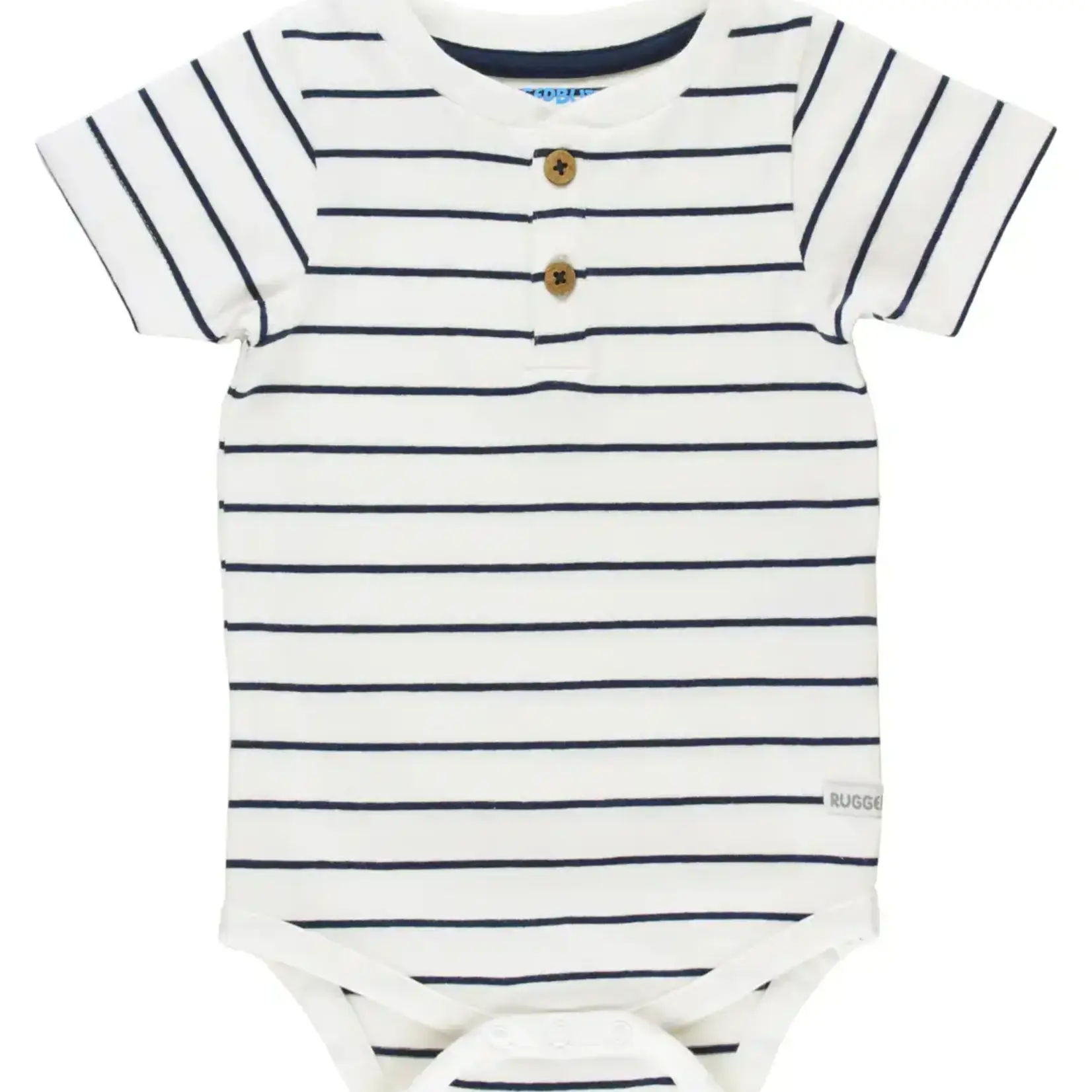 RuggedButts White & Navy Stripe SS Henley Bodysuit