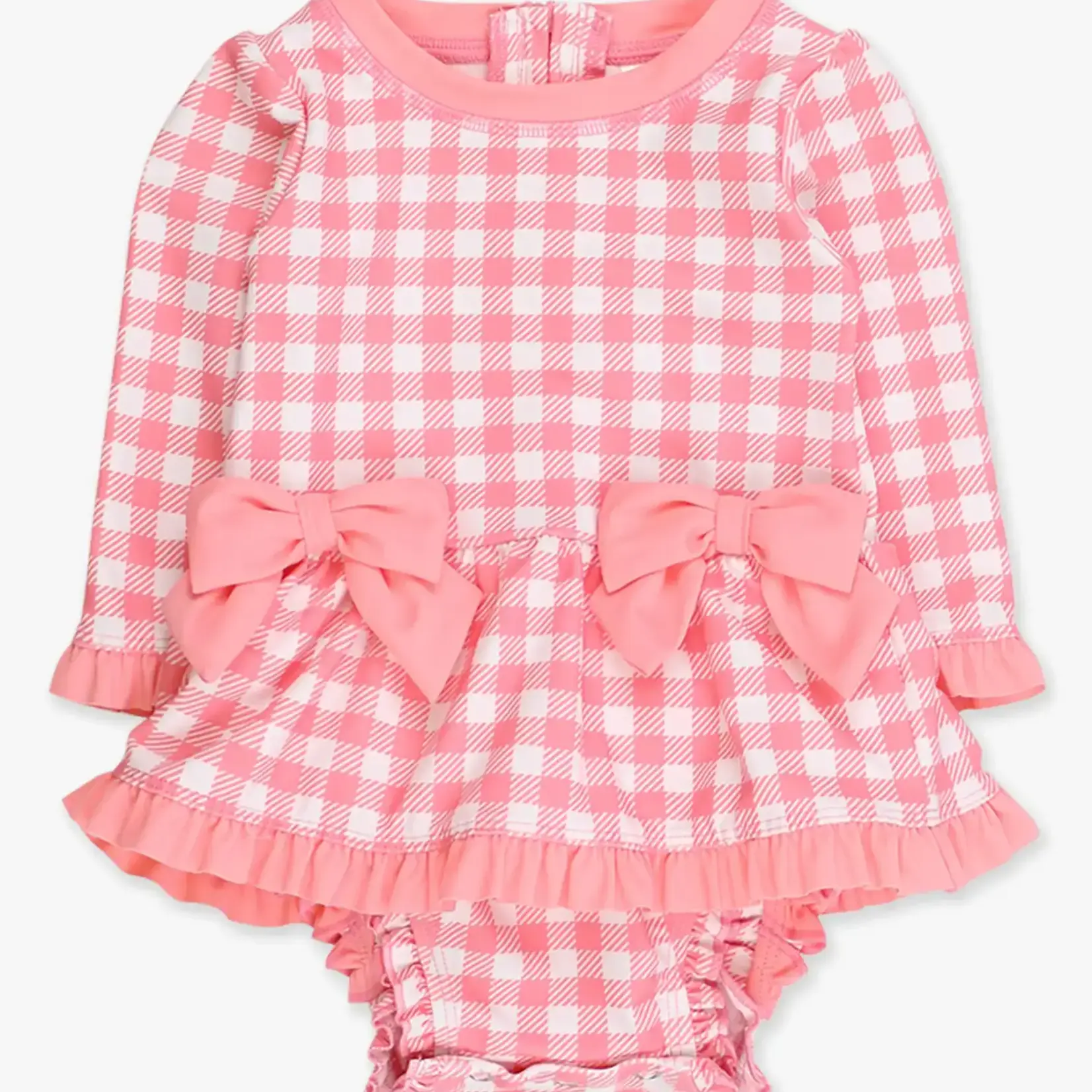 RuffleButts Bubblegum Gingham Peplum Rash Guard