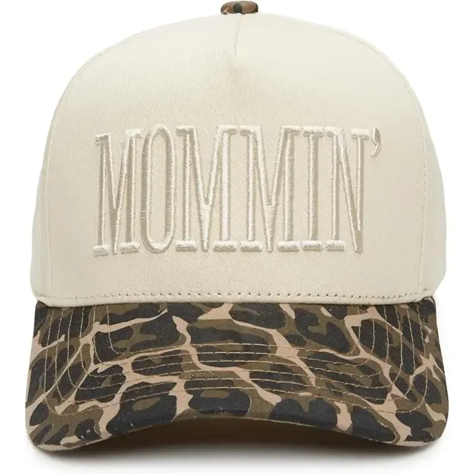 Kicks and Giggles Two Tone Embroidered Cap: Mommin - Leopard/Beige