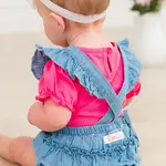 RuffleButts Baby Girls Light Wash Flutter Overall Romper