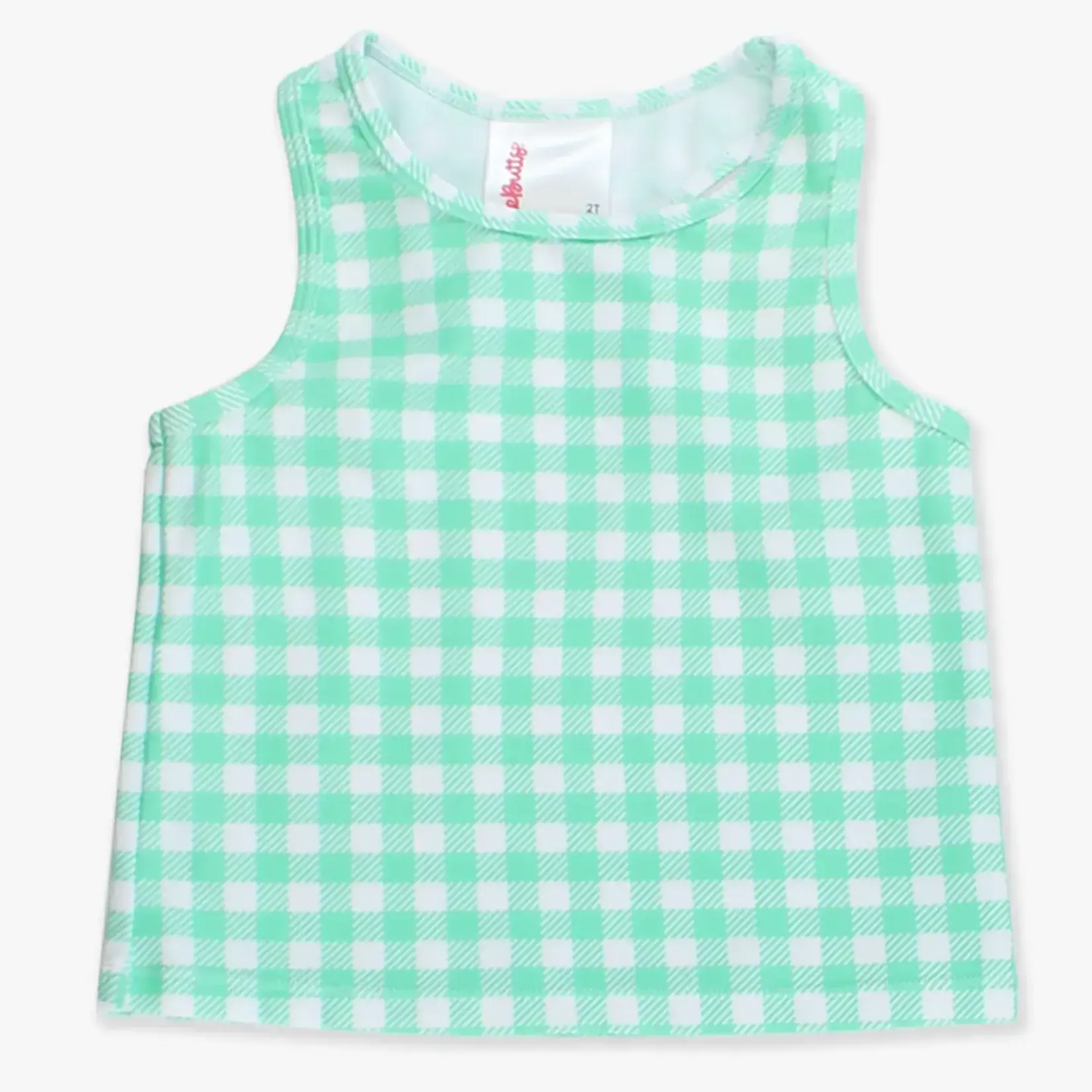 RuffleButts Girls Active Top | Green Gingham