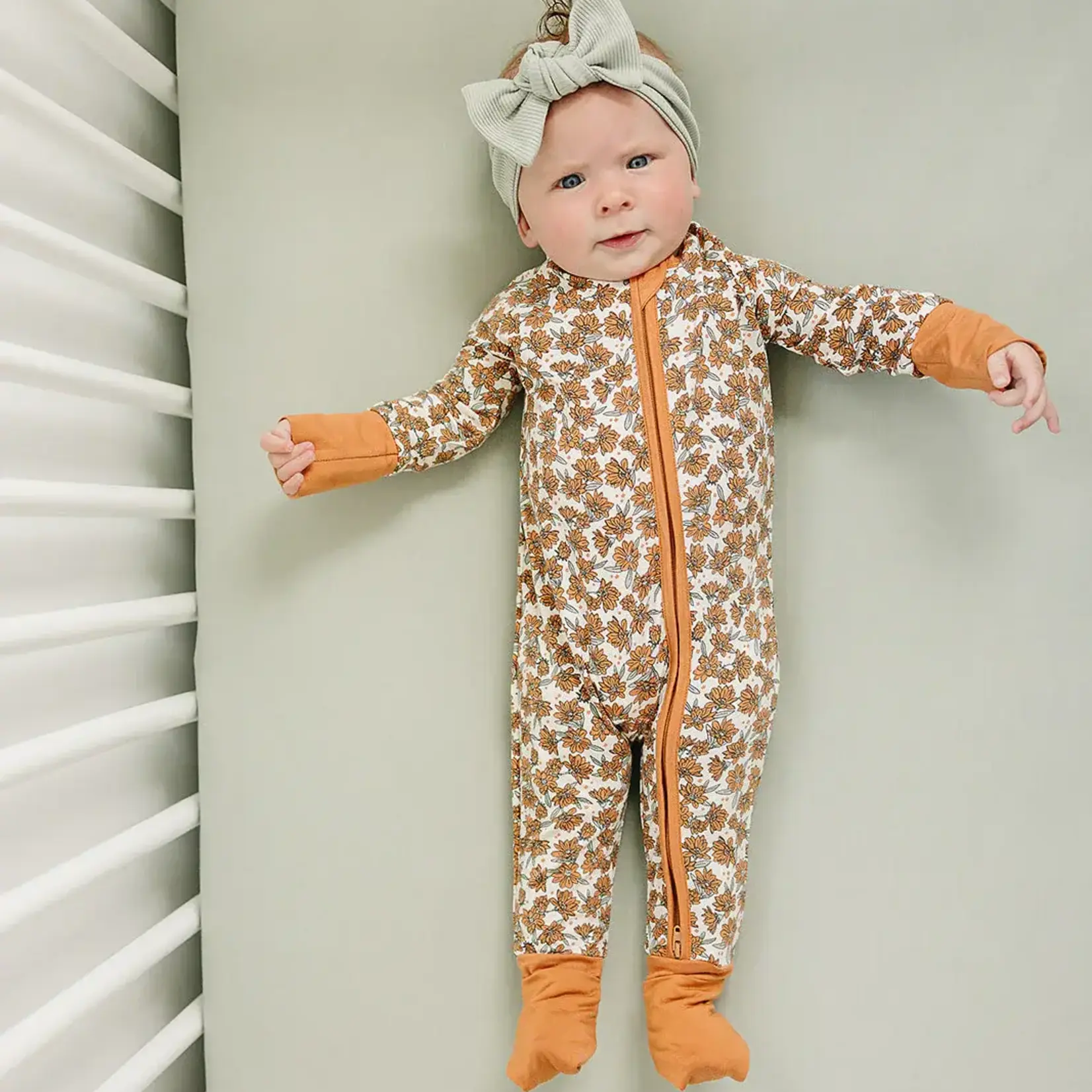 Mebie Baby Bamboo Zipper Romper - Cream Magnolia
