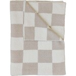 Mebie Baby Plush Blanket Throw - Taupe Check 45x60