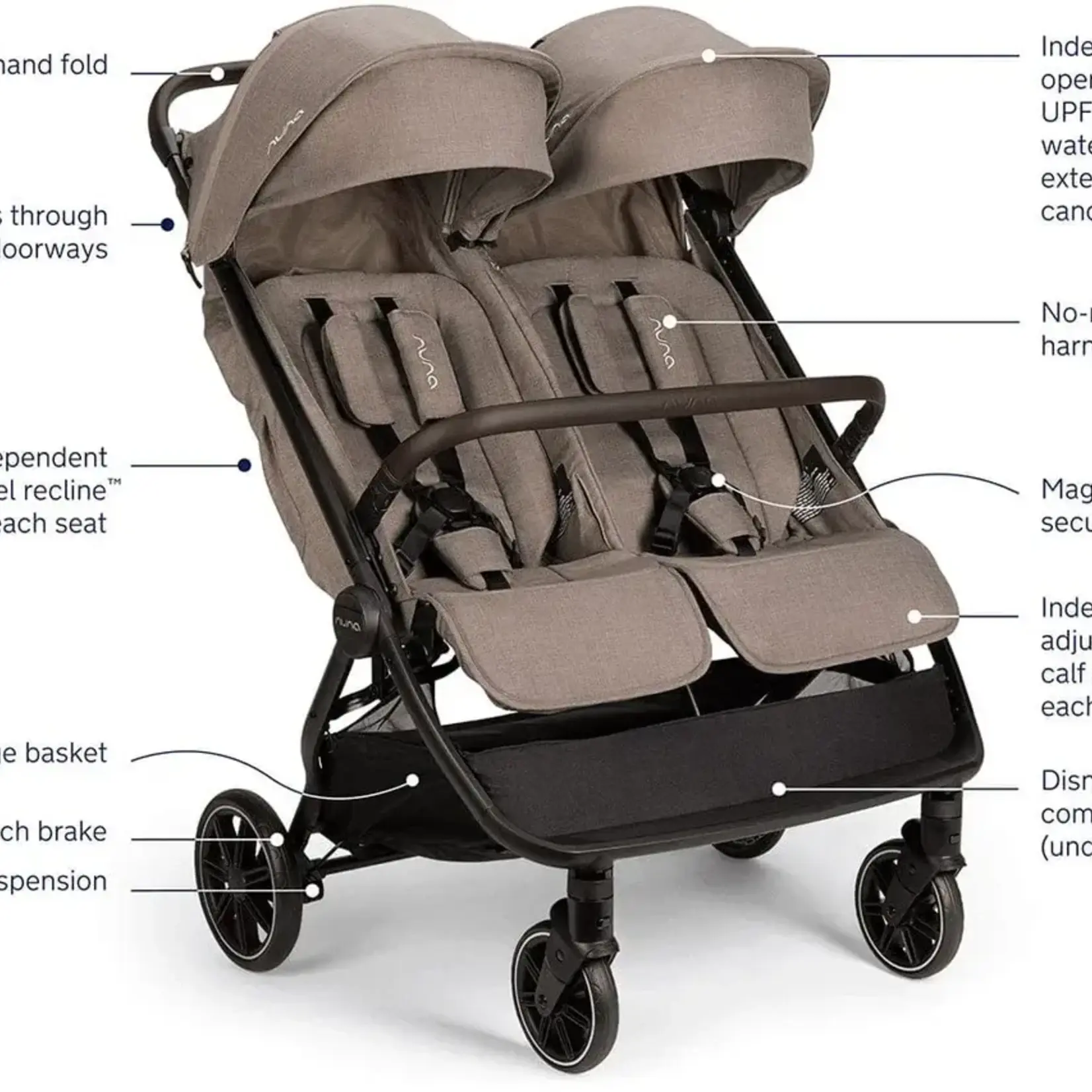 Nuna TRVL DUBL Lightweight Side by Side Double Stroller | Cedar