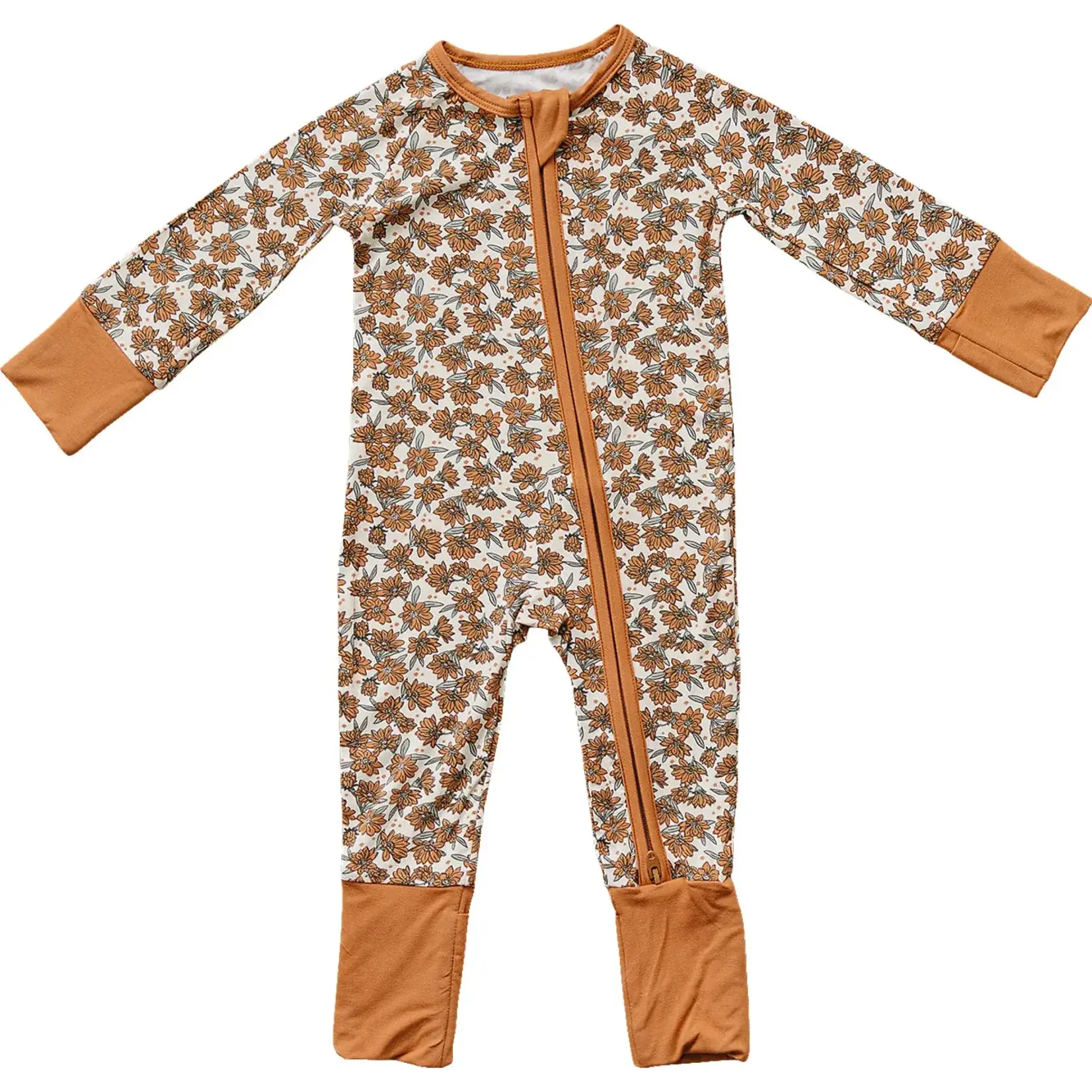 Mebie Baby Bamboo Zipper Romper - Cream Magnolia