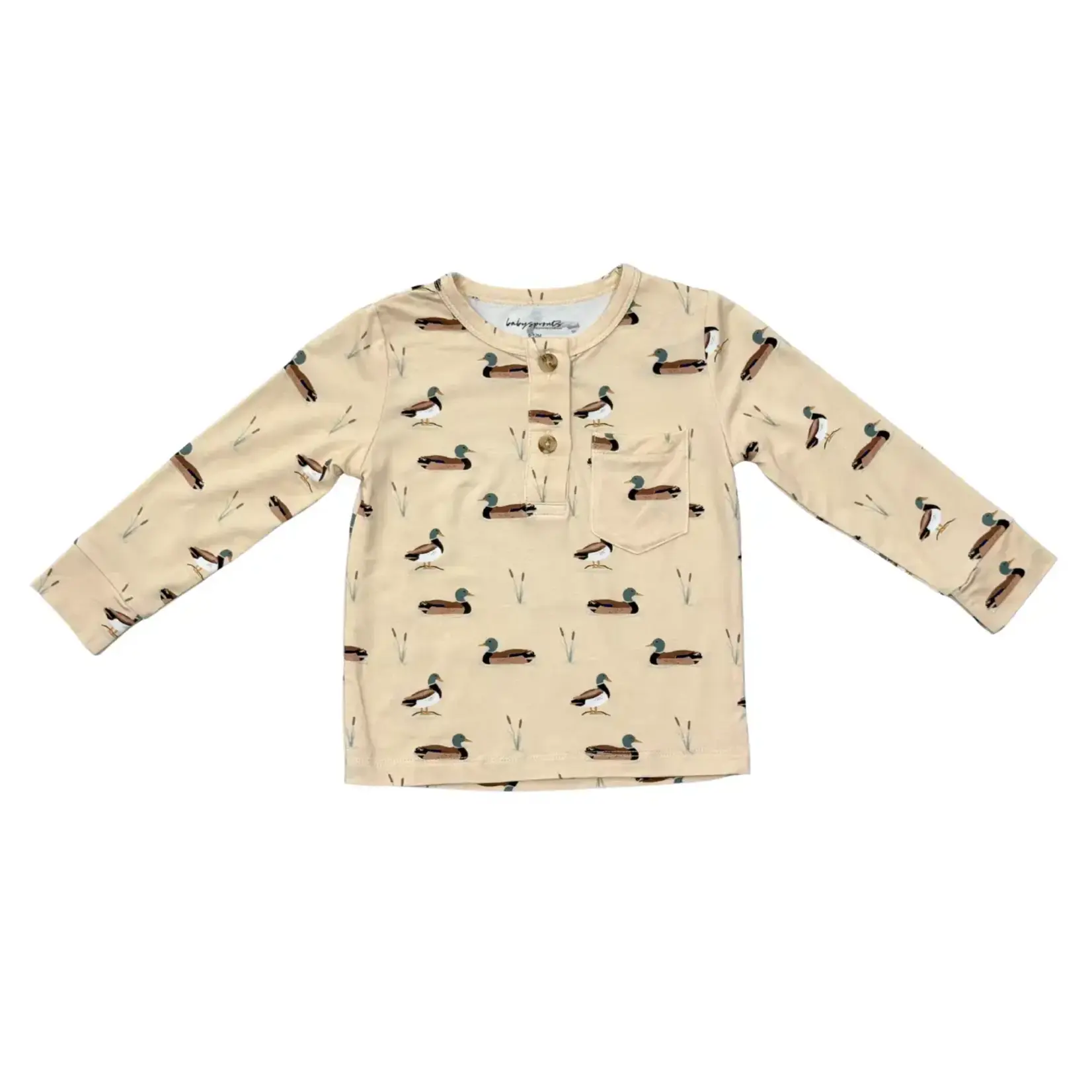 babysprouts clothing company Long Sleeve Henley Tee | Mallard Ducks