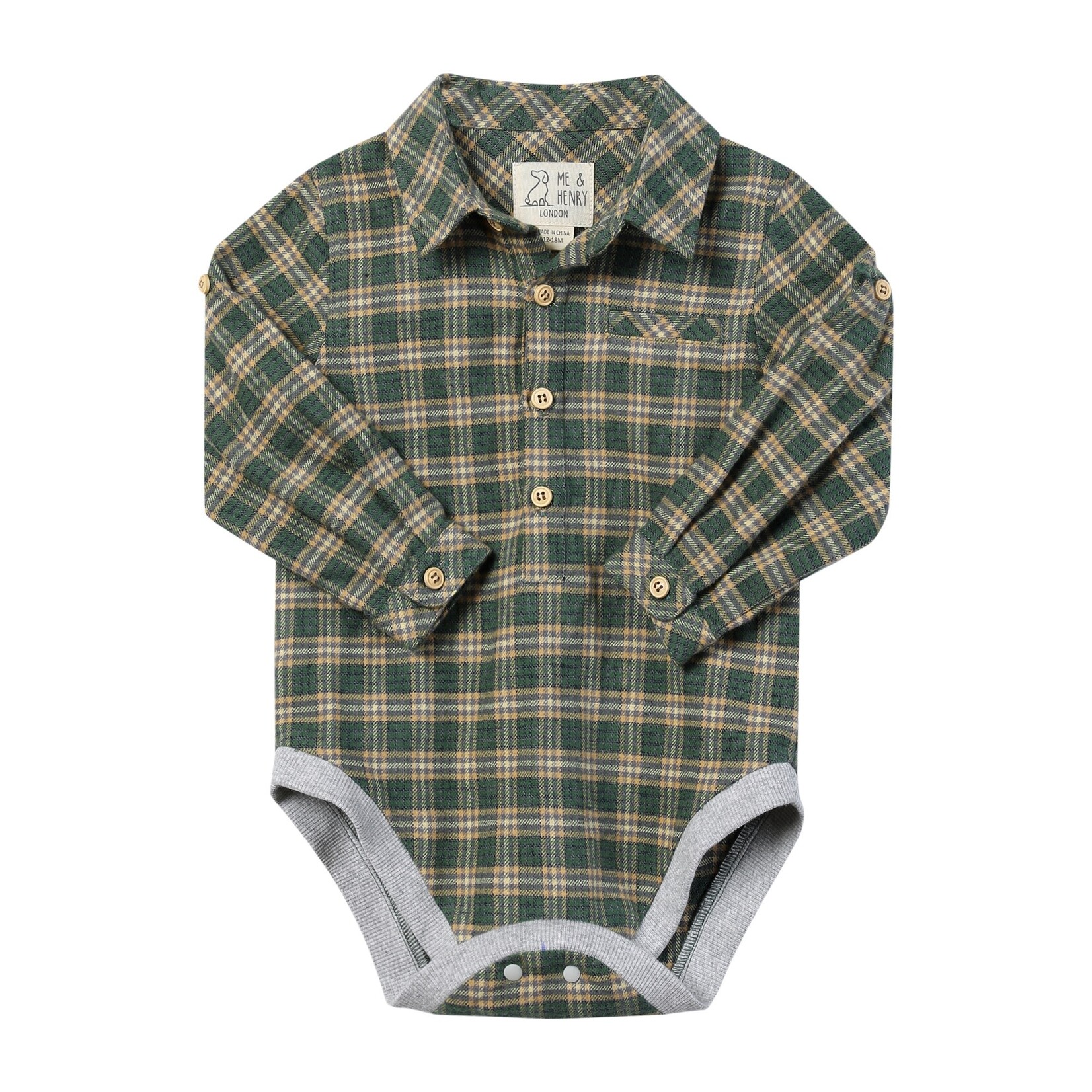 Jasper Woven Onesie | Green/yellow Washed Plaid