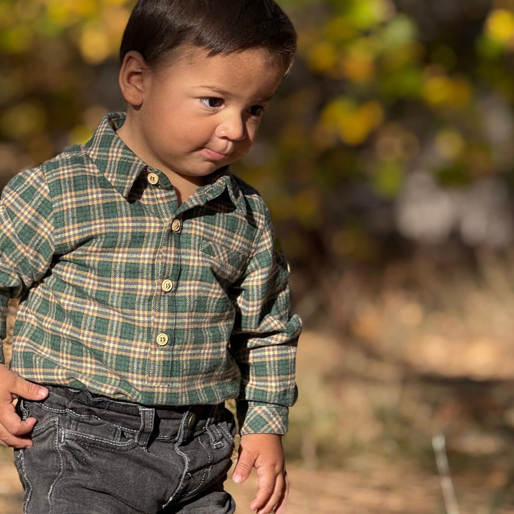 Jasper Woven Onesie | Green/yellow Washed Plaid