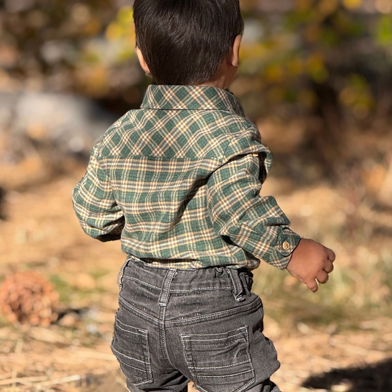 Jasper Woven Onesie | Green/yellow Washed Plaid