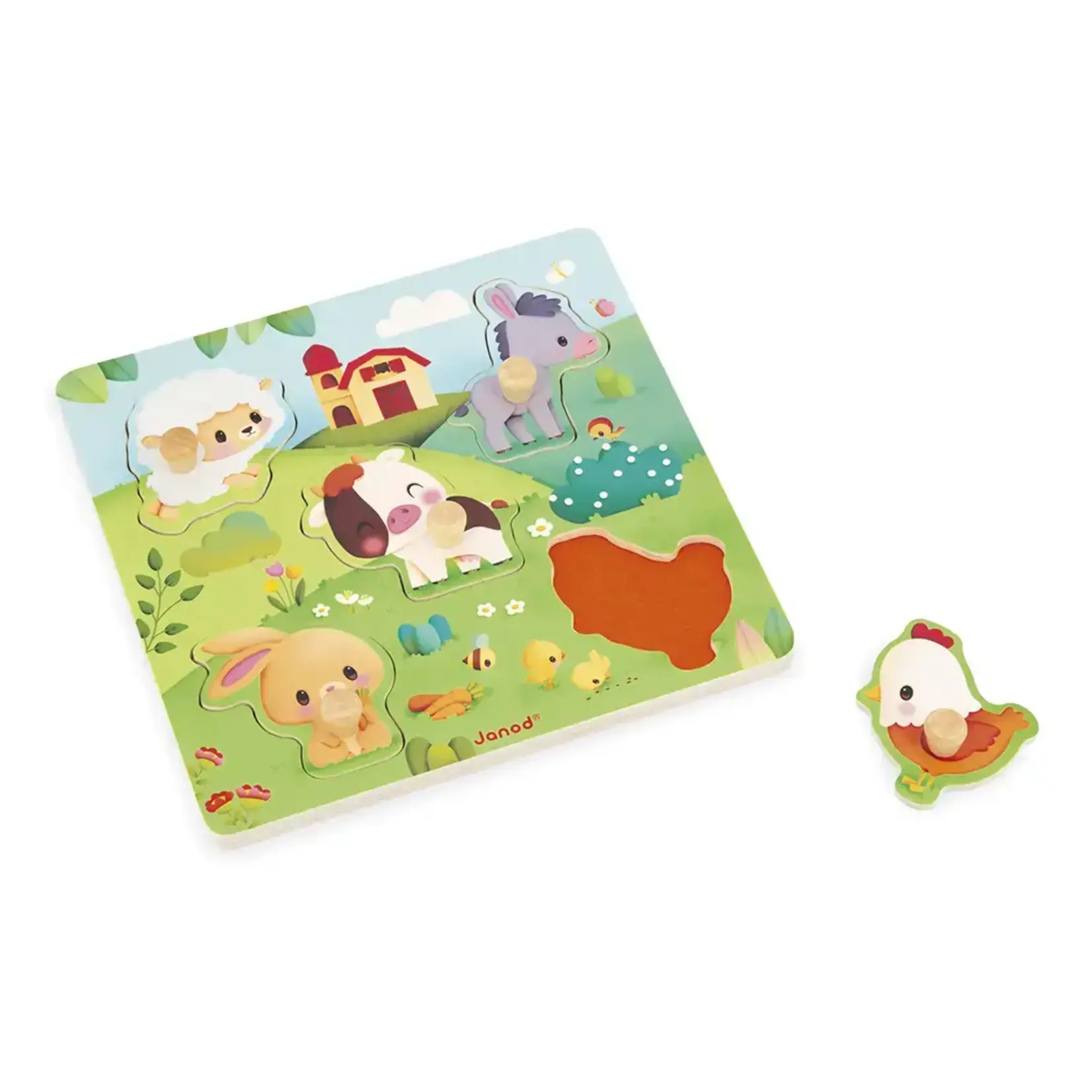 Janod Farm | Tactile Wooden Peg Puzzle | Textures Behind Animals