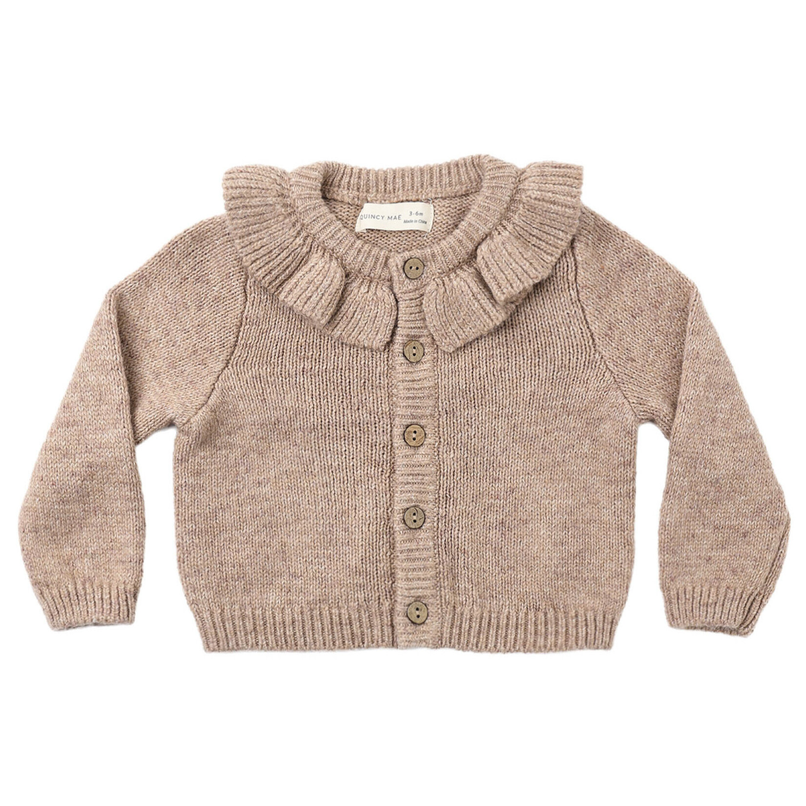 Quincy Mae Ruffle Collar Cardigan Baby | Heathered Almond