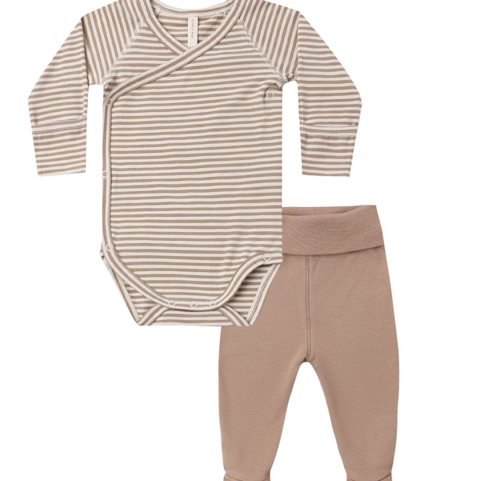 Quincy Mae Side Snap Bodysuit + Pant Set | Almond Stripe