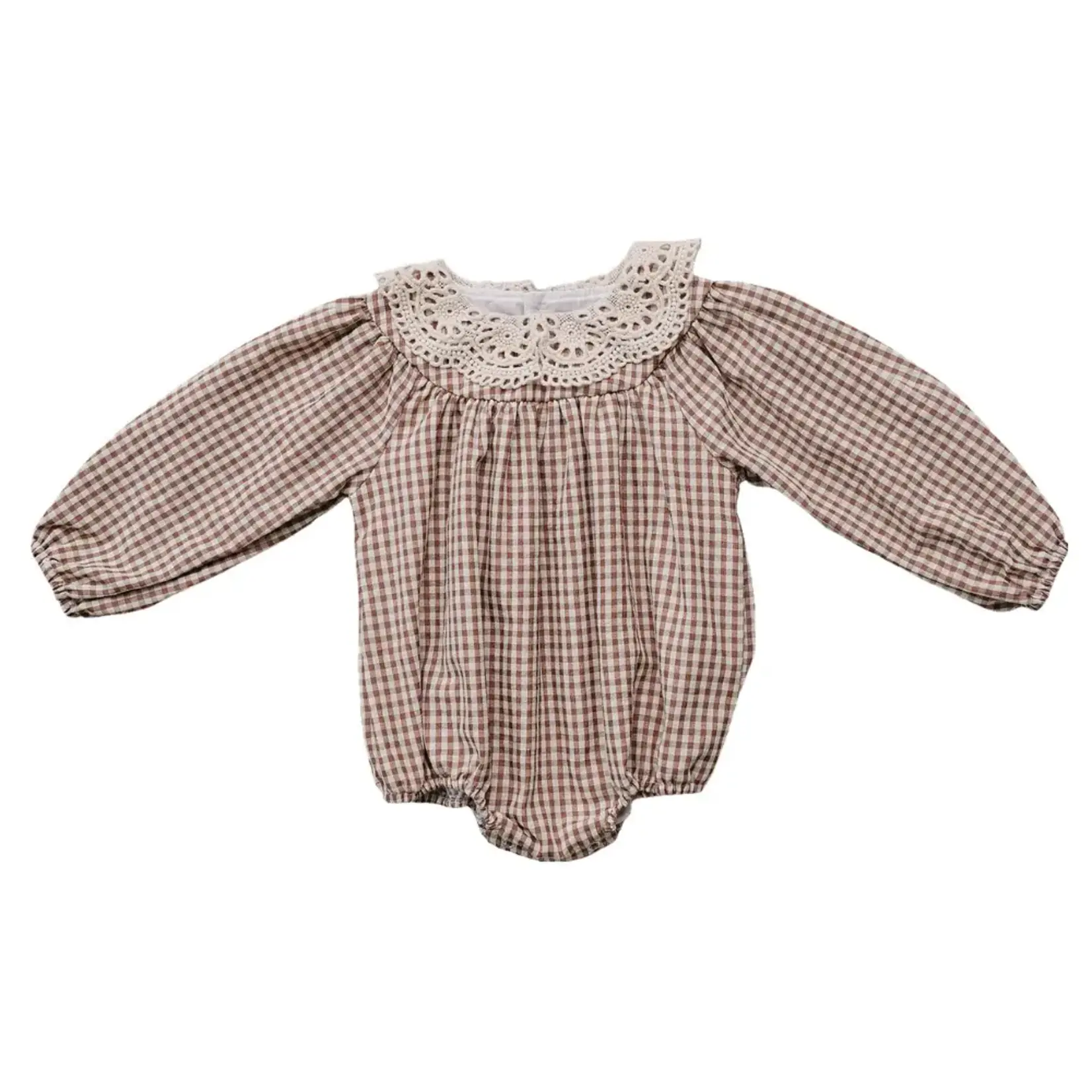 Mebie Baby Bubble Romper | Camel Gingham