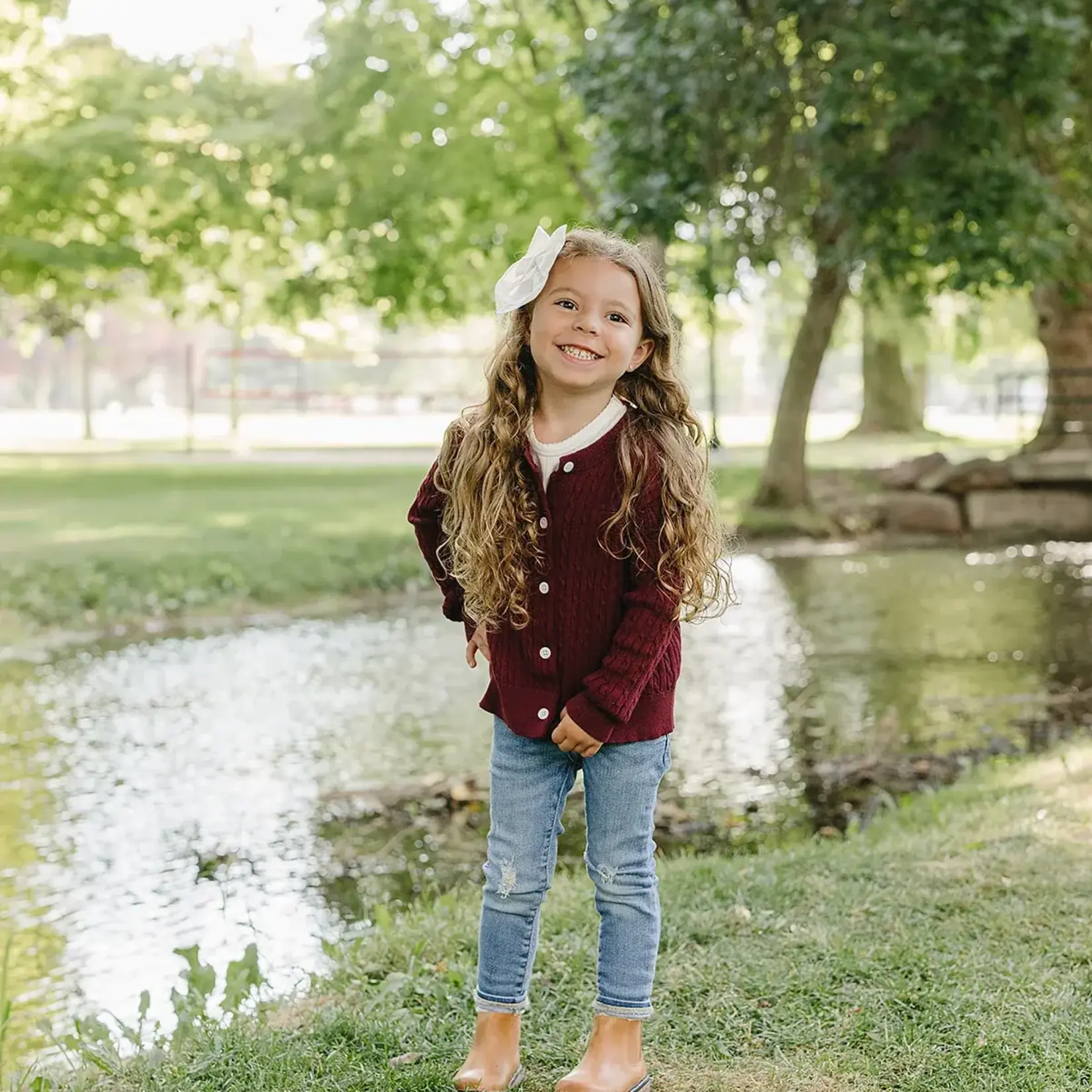Mebie Baby Cable Knit Cardigan | Burgundy