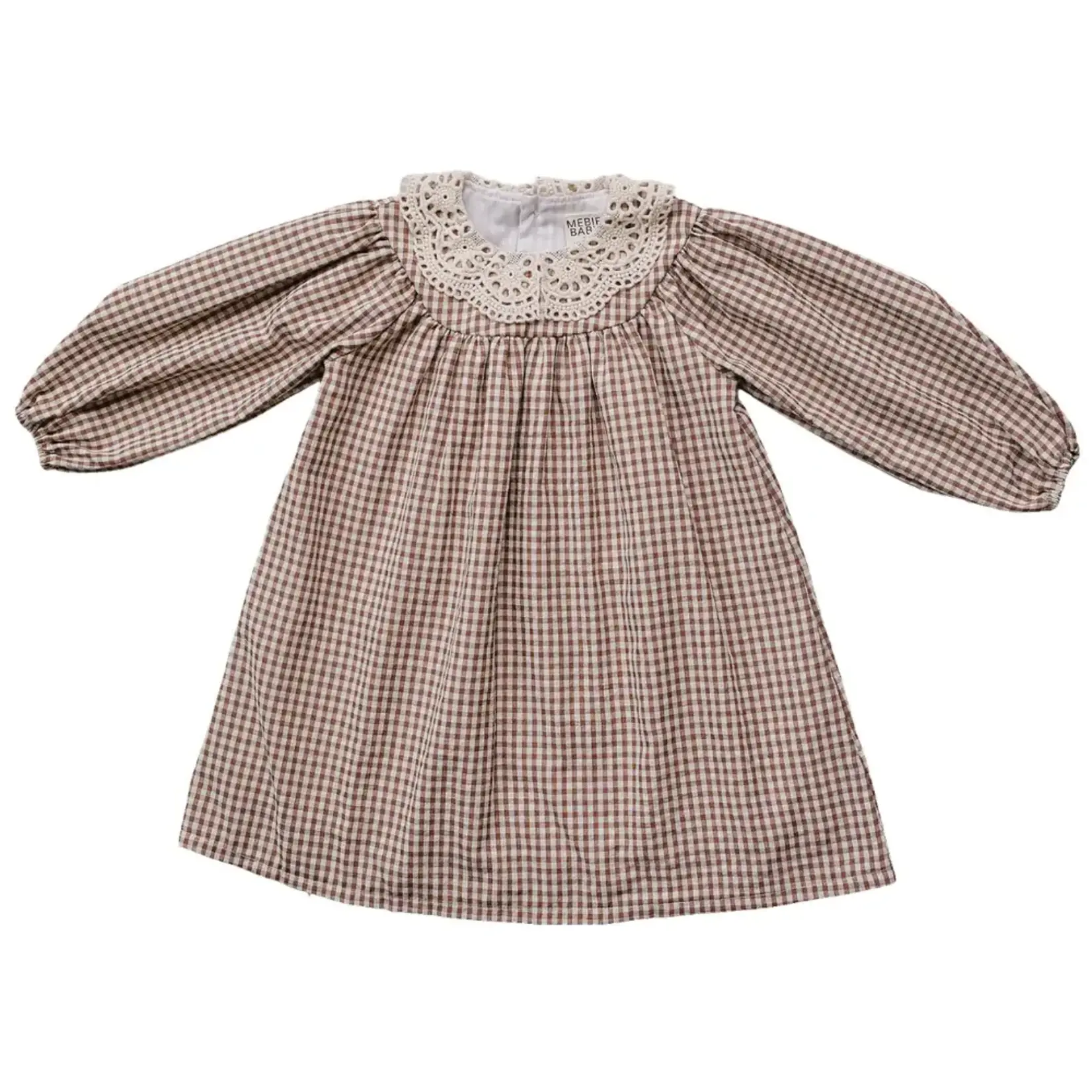 Mebie Baby Camel Gingham Lace Dress