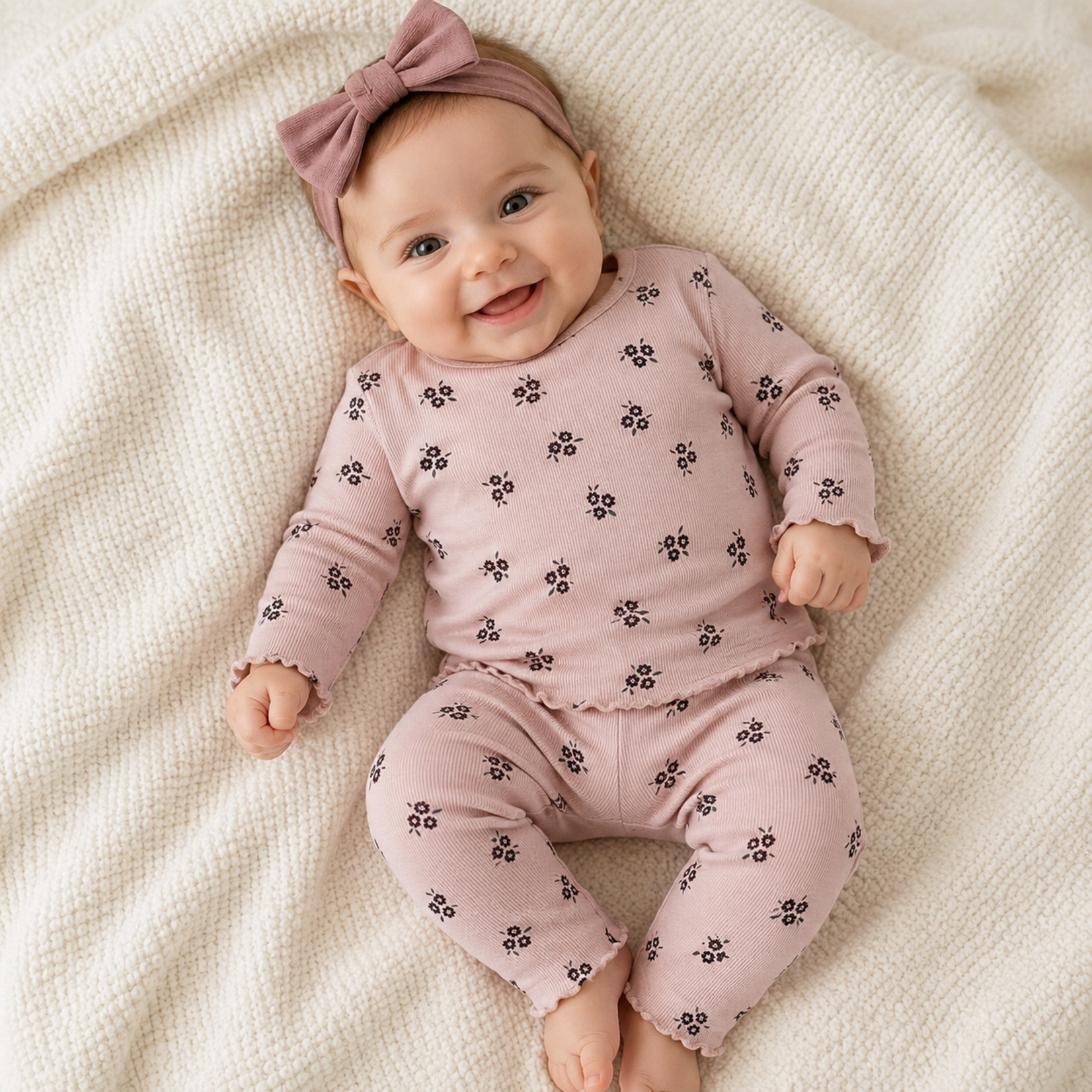 Mebie Baby Pink Petals Cotton Set