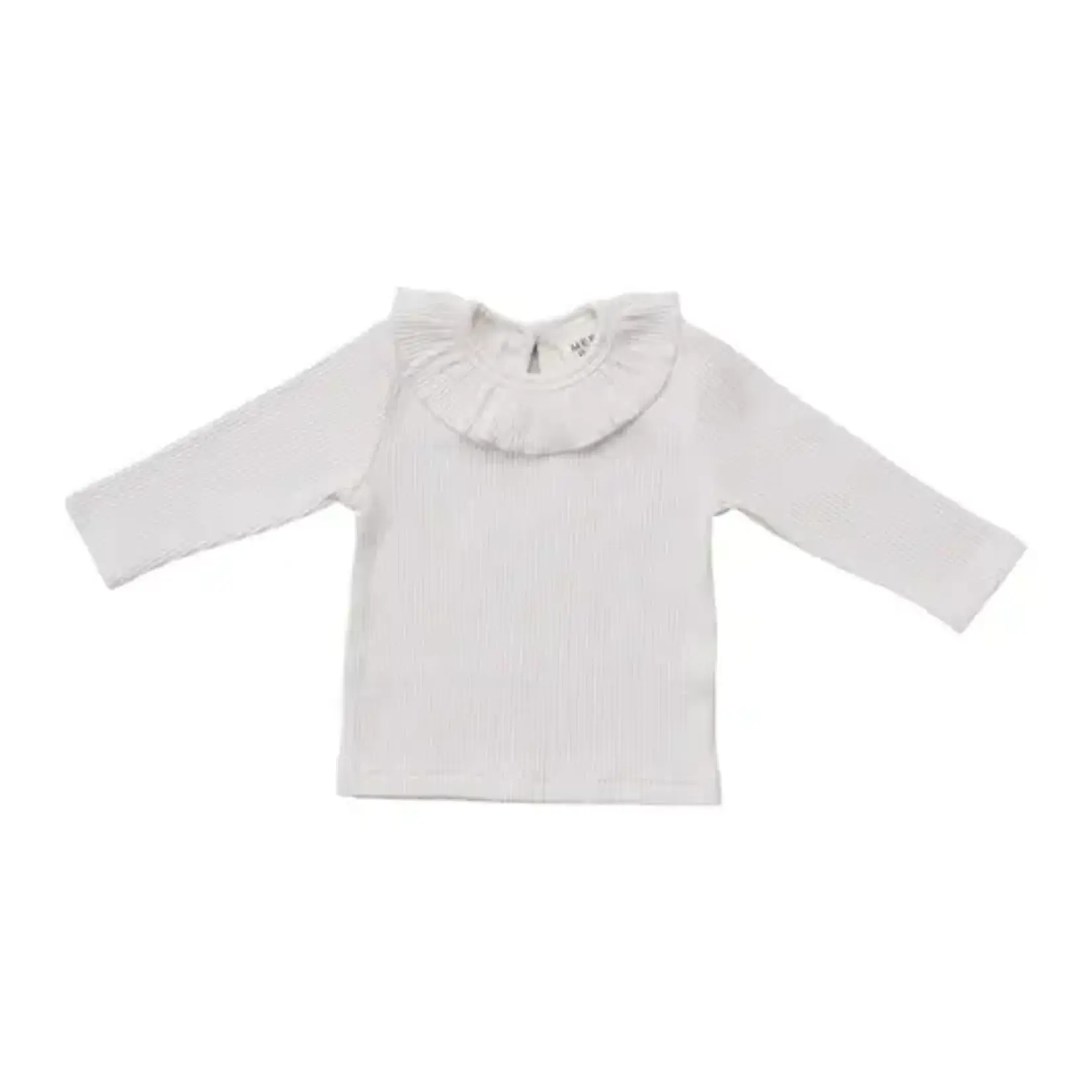 Mebie Baby White Ribbed Ruffle L/S Top