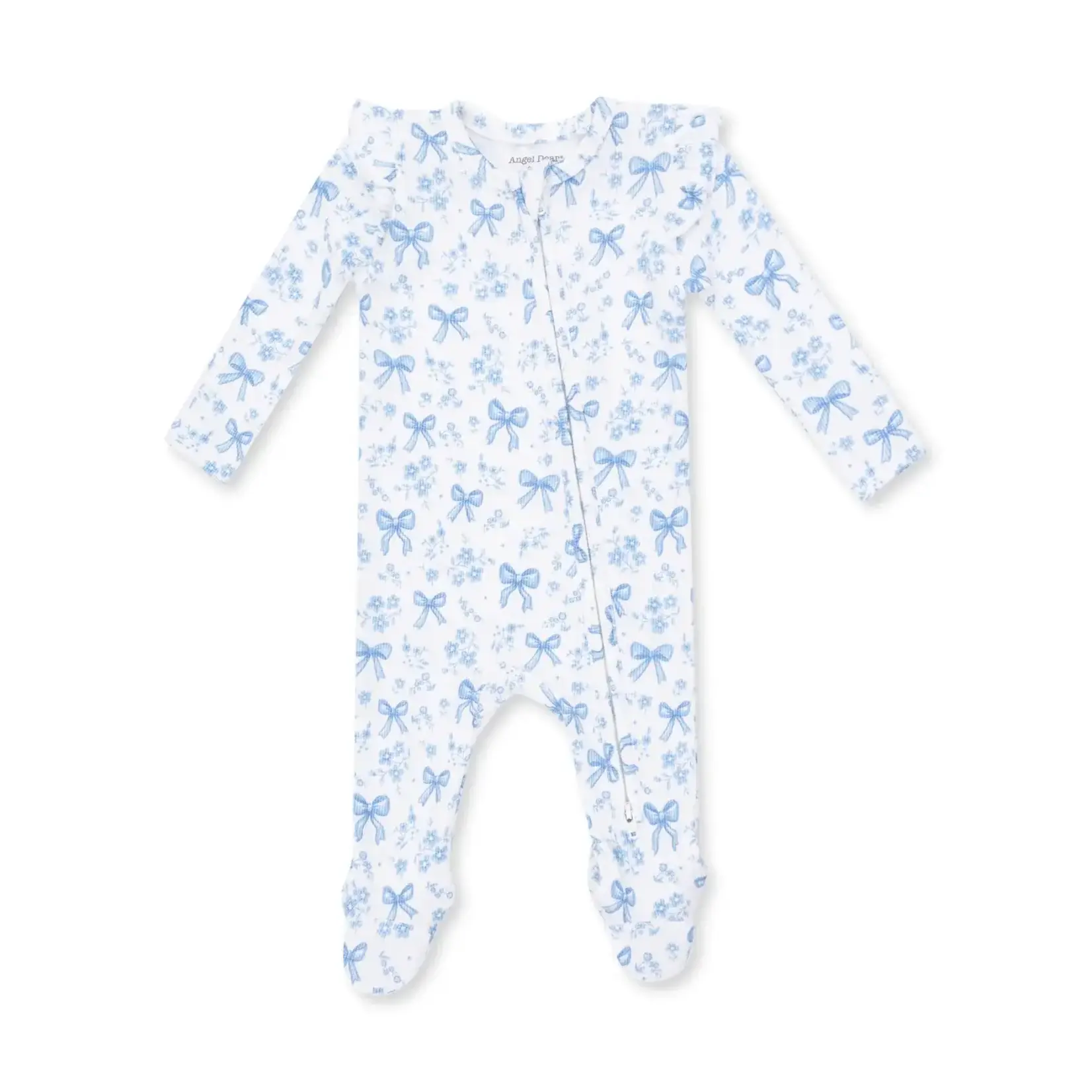 Angel Dear 2 Way Zipper Ruffle Footie | Blue Bows and Flowers