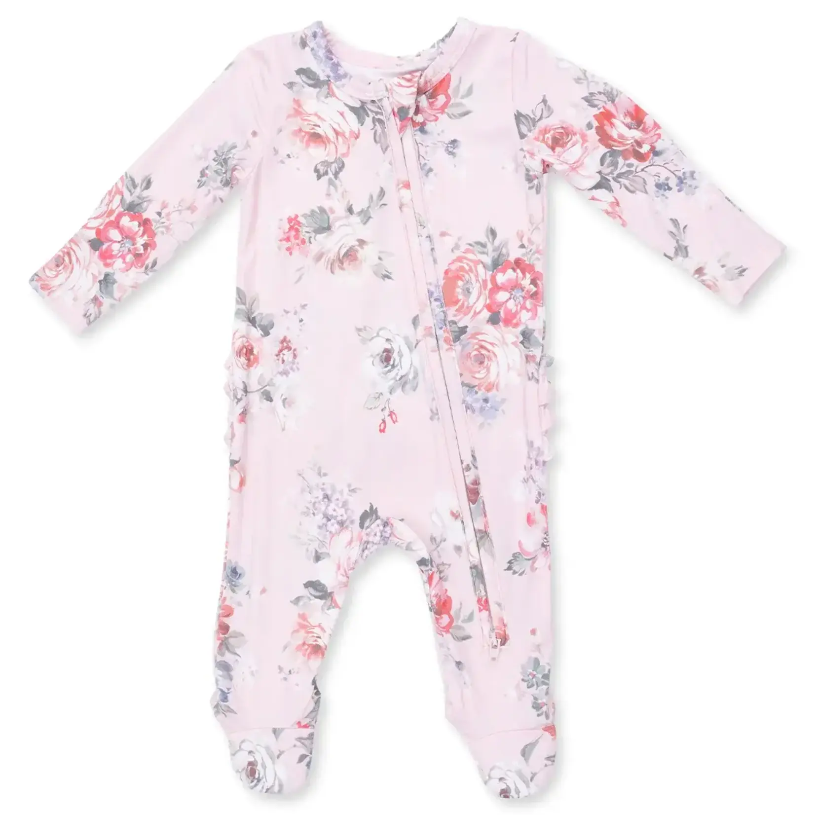 Angel Dear 2 Way Zipper Ruffle Footie | Painterly Rose Bouquets