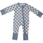 Mebie Baby Bamboo Zipper Ribbed Romper | Blue Checkered
