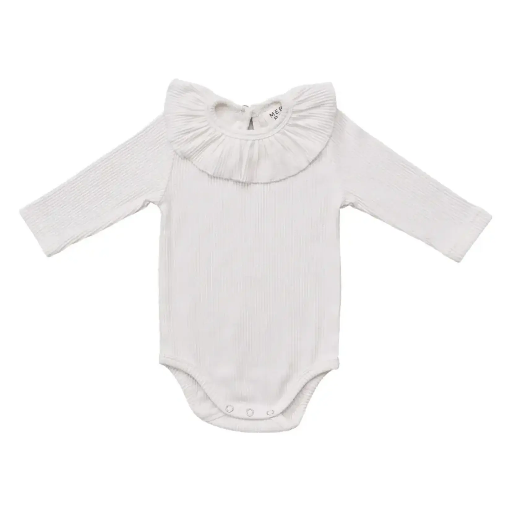 Mebie Baby White Ribbed Ruffle Bodysuit