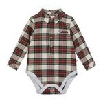 Jasper Brushed Cotton Onesie | Cream/Green Plaid