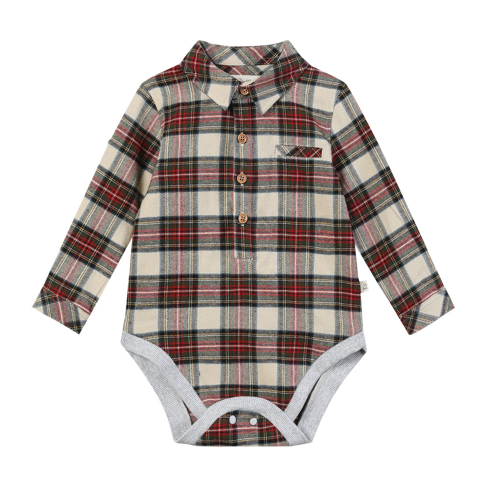 Jasper Brushed Cotton Onesie | Cream/Green Plaid