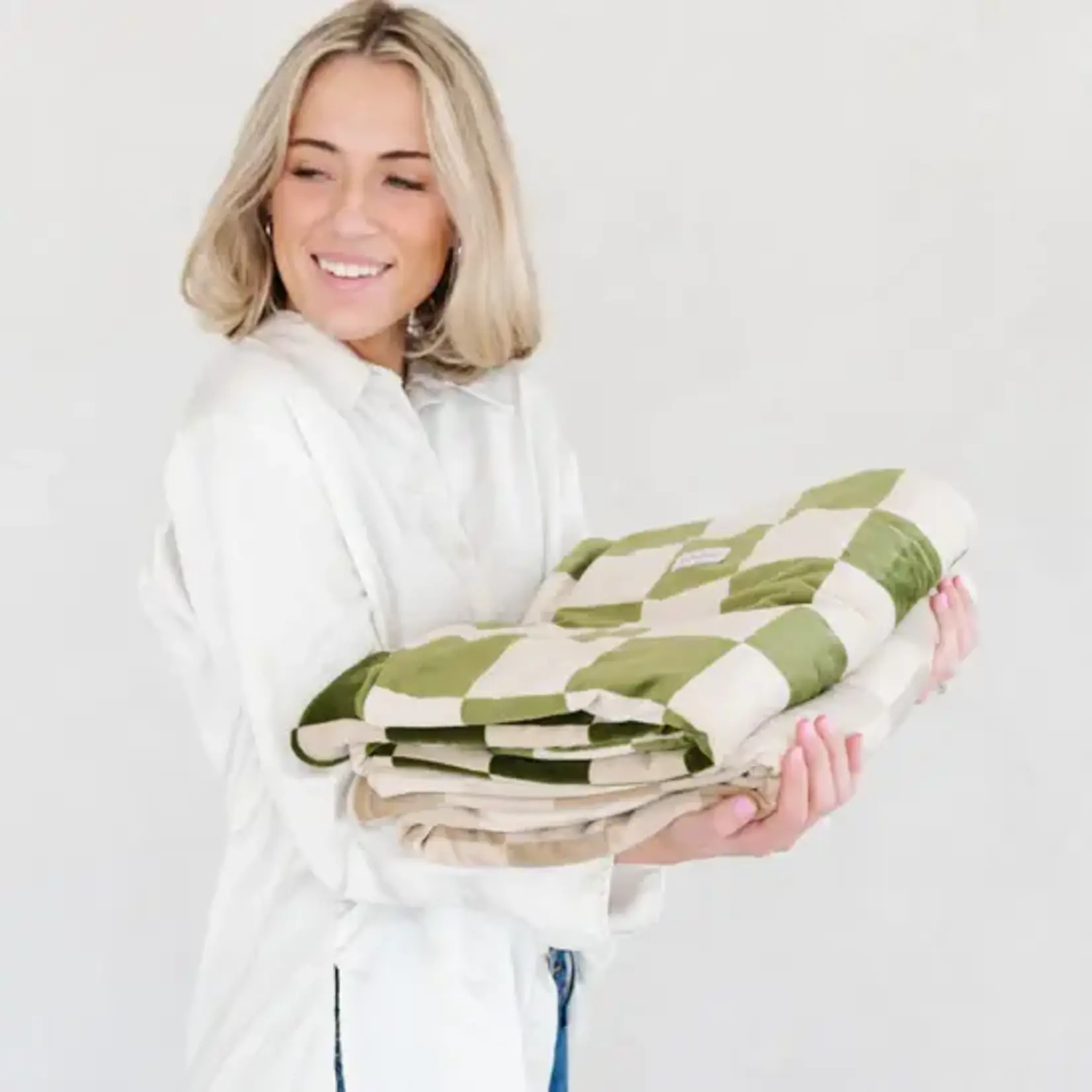 Saranoni Receiving Blanket Minky Stretch | Olive Checkered