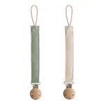 Mushie & Co Linen Pacifier Clip - 2 Pack (Olive/Shifting Sand)