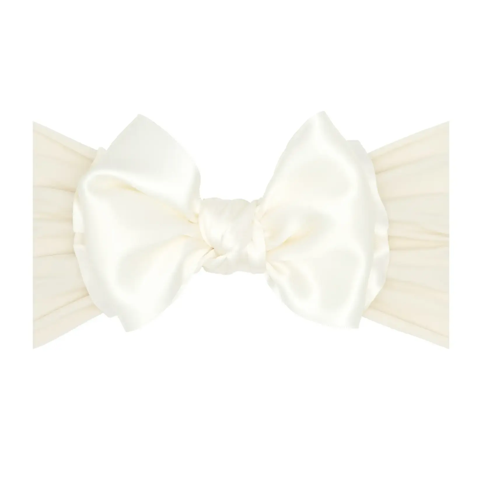 Baby Bling Bows Soft Nylon Headband with Satin Bow - Ivory