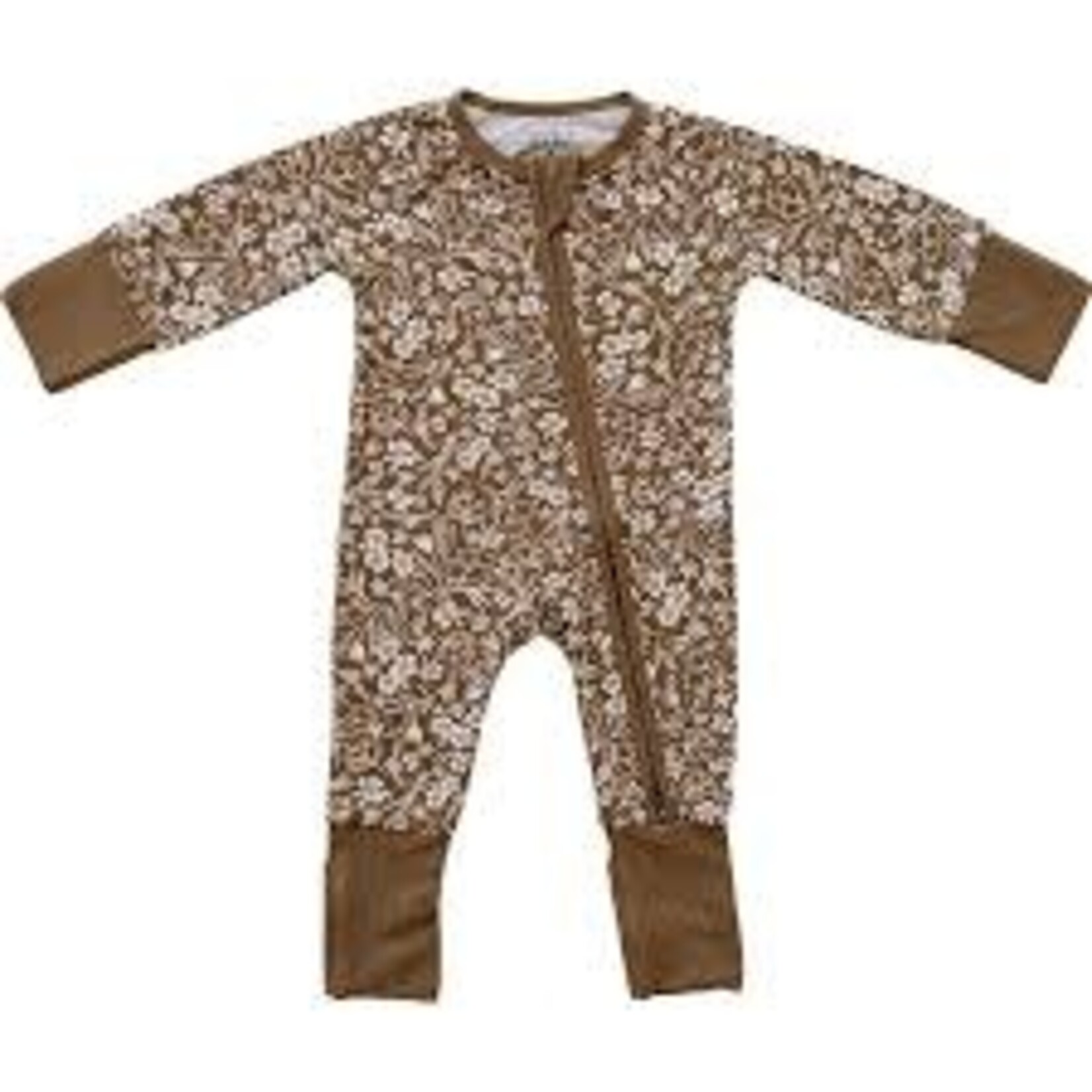 Mebie Baby Bamboo Zipper Romper - Brown Floral