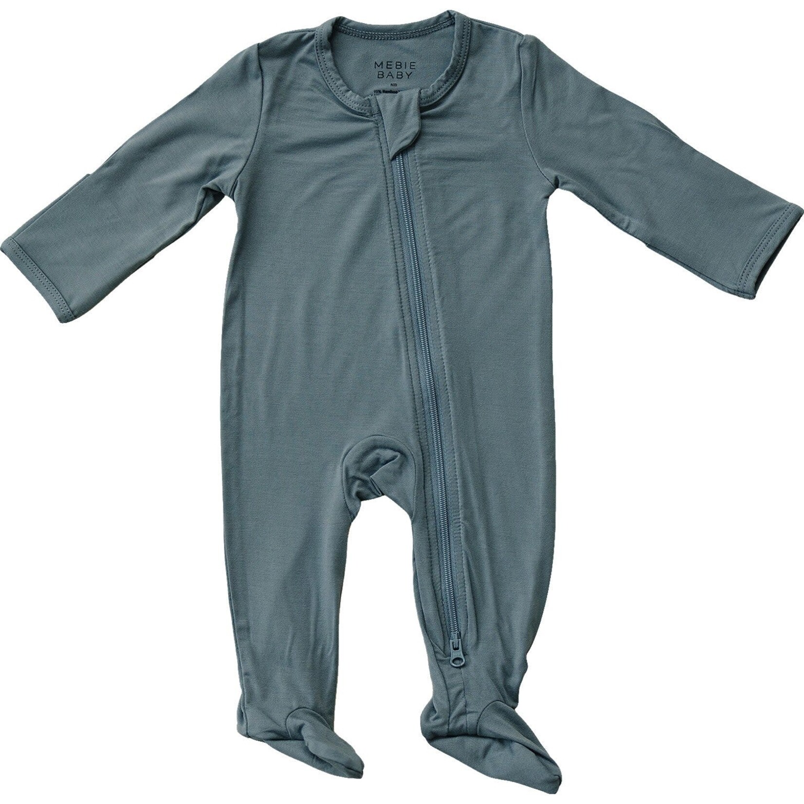 Mebie Baby Bamboo Zipper Footie - Dusty Blue x