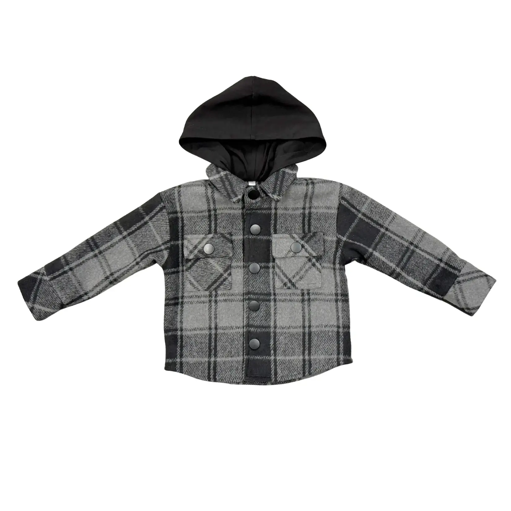 babysprouts clothing company Hooded Shacket | Charcoal Plaid