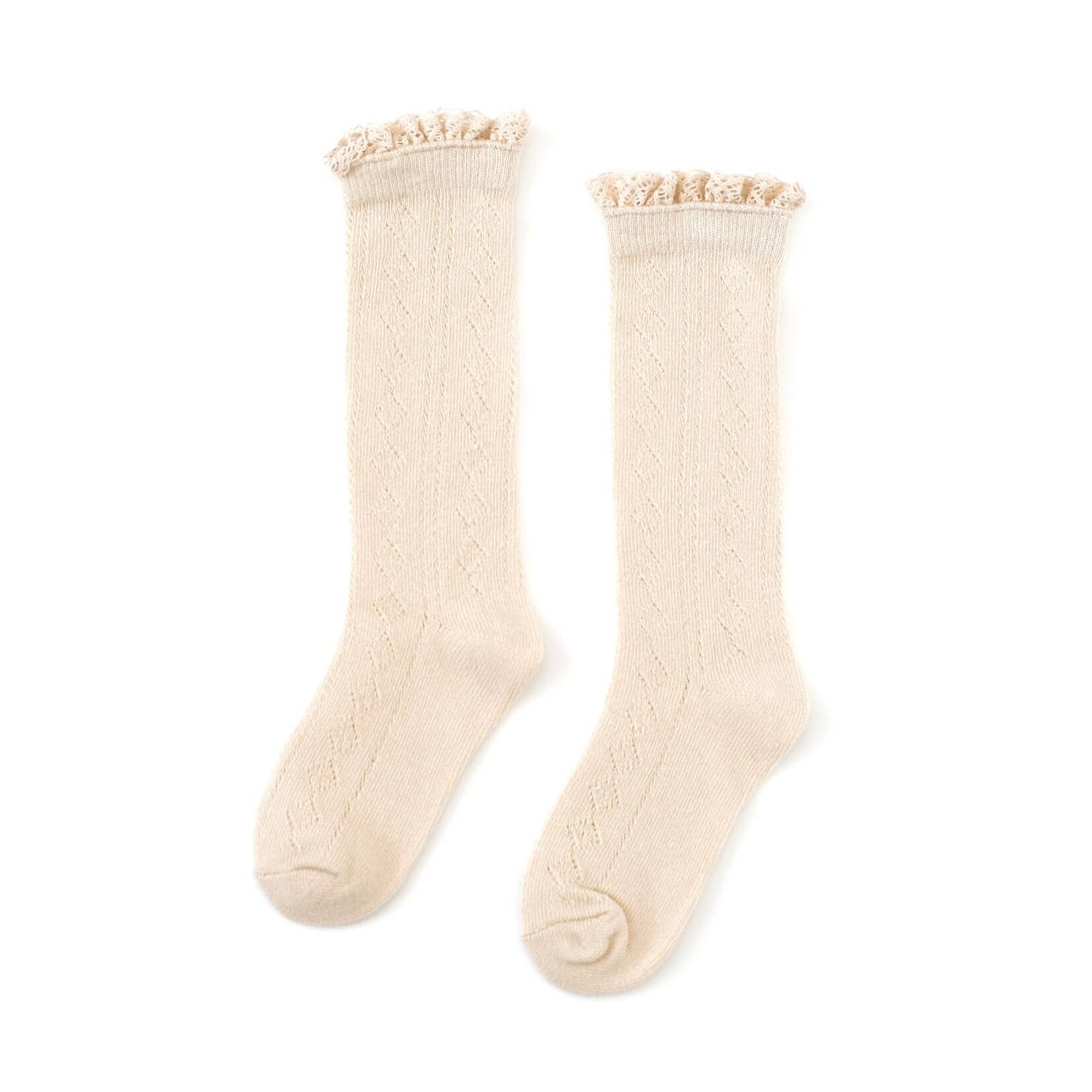 Little Stocking Co. Fancy Lace Top Knee High Socks | Vanilla