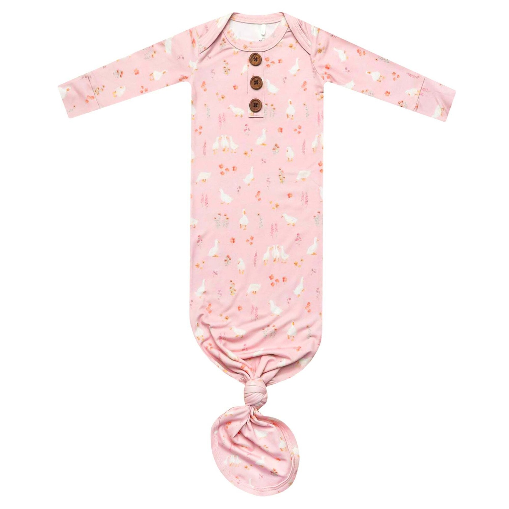 Copper Pearl Newborn Wood Button Knotted Gown - Gigi