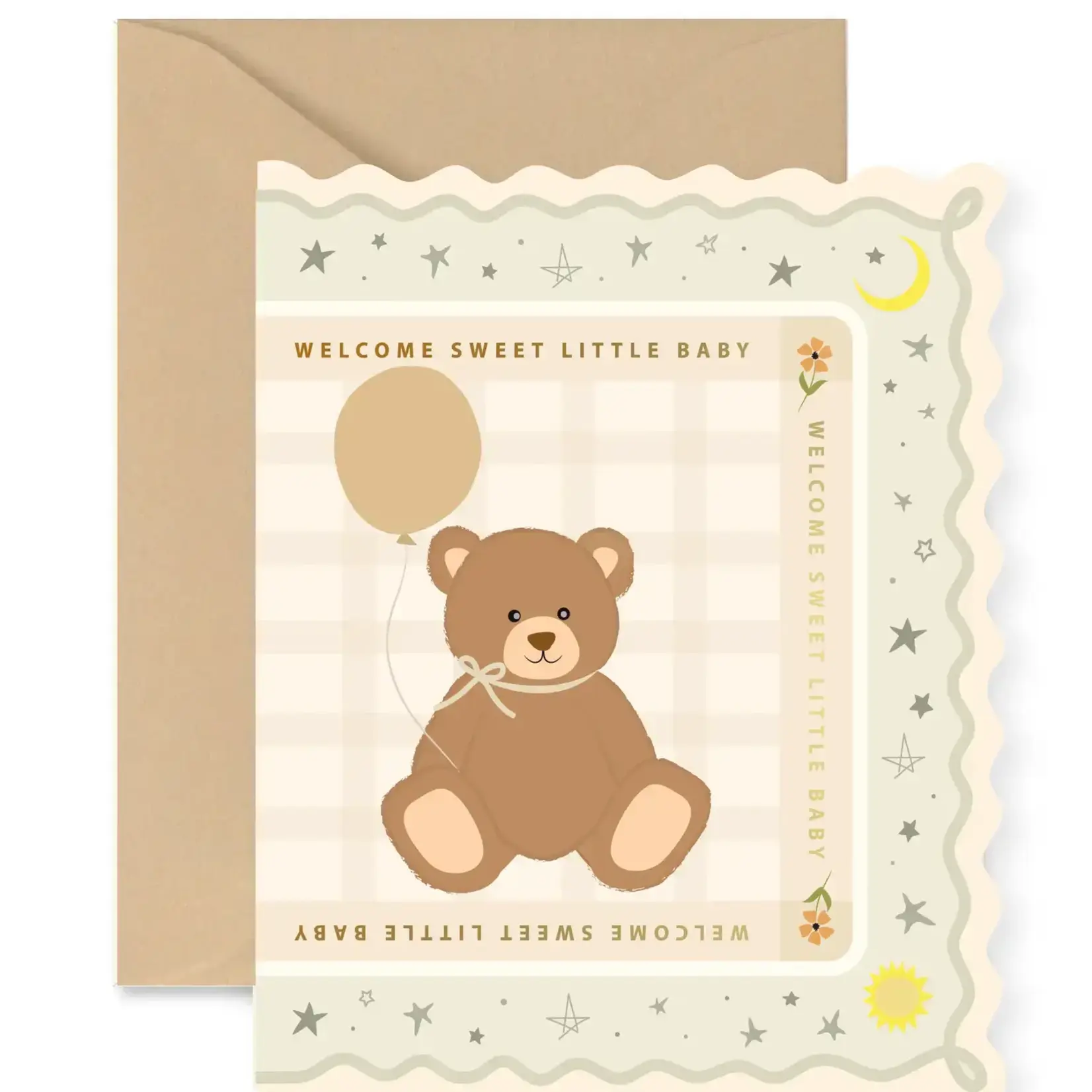 Welcome Baby Bear Scallop Greeting Card