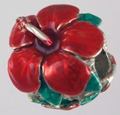 Hibiscus Red Enamel SS Bead