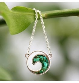 Malachite  Wave Stationary Necklace SS Adjustible Chain