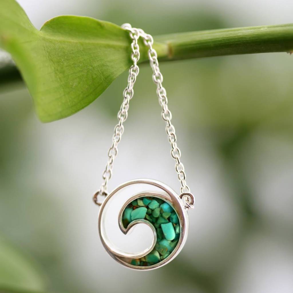 Malachite  Wave Stationary Necklace SS Adjustible Chain