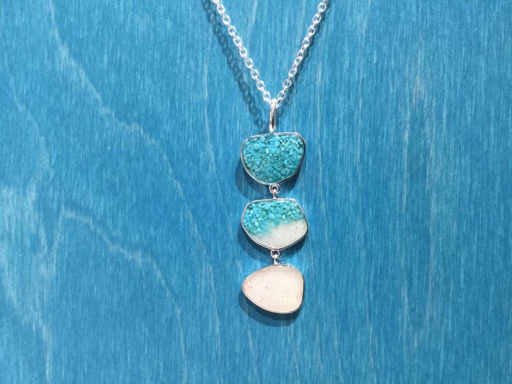 B-Triple Drop Necklace Adj 16-20" SS Turquoise Gradient & Marco Island Sand